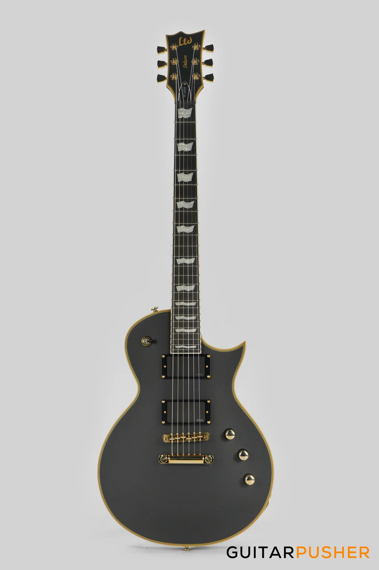 LTD EC-1000 Singlecut Electric Guitar w/ EMG 60/81 Humbucker Pickups - Vintage Black - Image 2