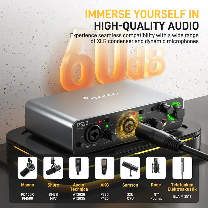 MAONO PS22 Dual Channel Audio Interface - Gray - Image 6