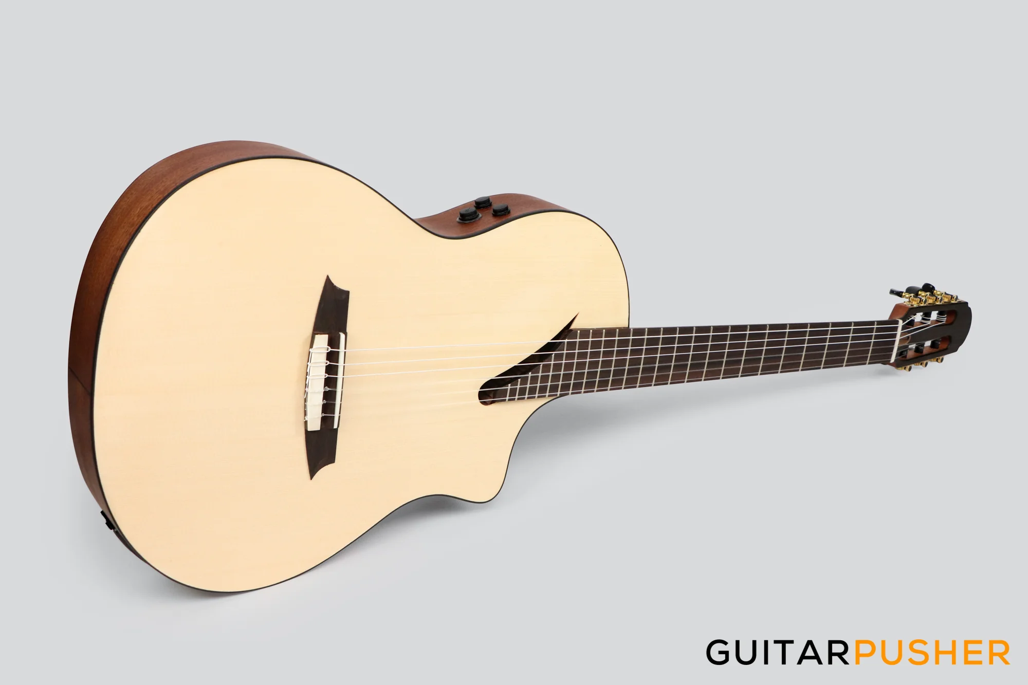 Martinez Performer Series MS-14MH Solid Spruce Top/Mahogany Classical-Electric Guitar (Natural) w/ Martinez T4 Double Source Pickup - Image 12