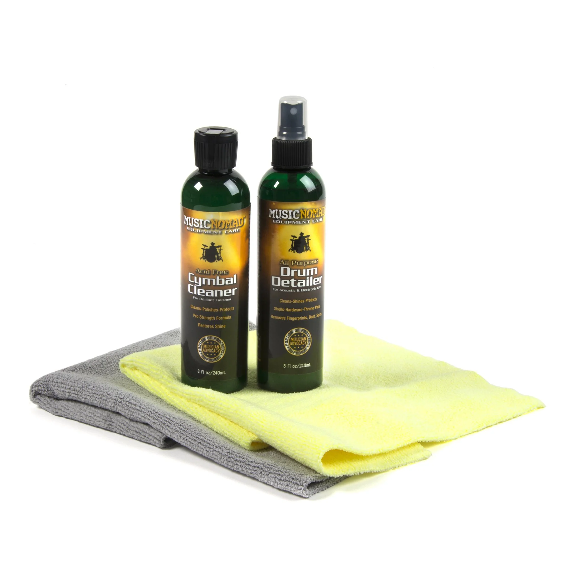 Music Nomad Premium Drum & Cymbal Care System (Drum Detailer - 8 oz., Cymbal Cleaner - 8 oz., 2 Drum Detailing Towels) MN112