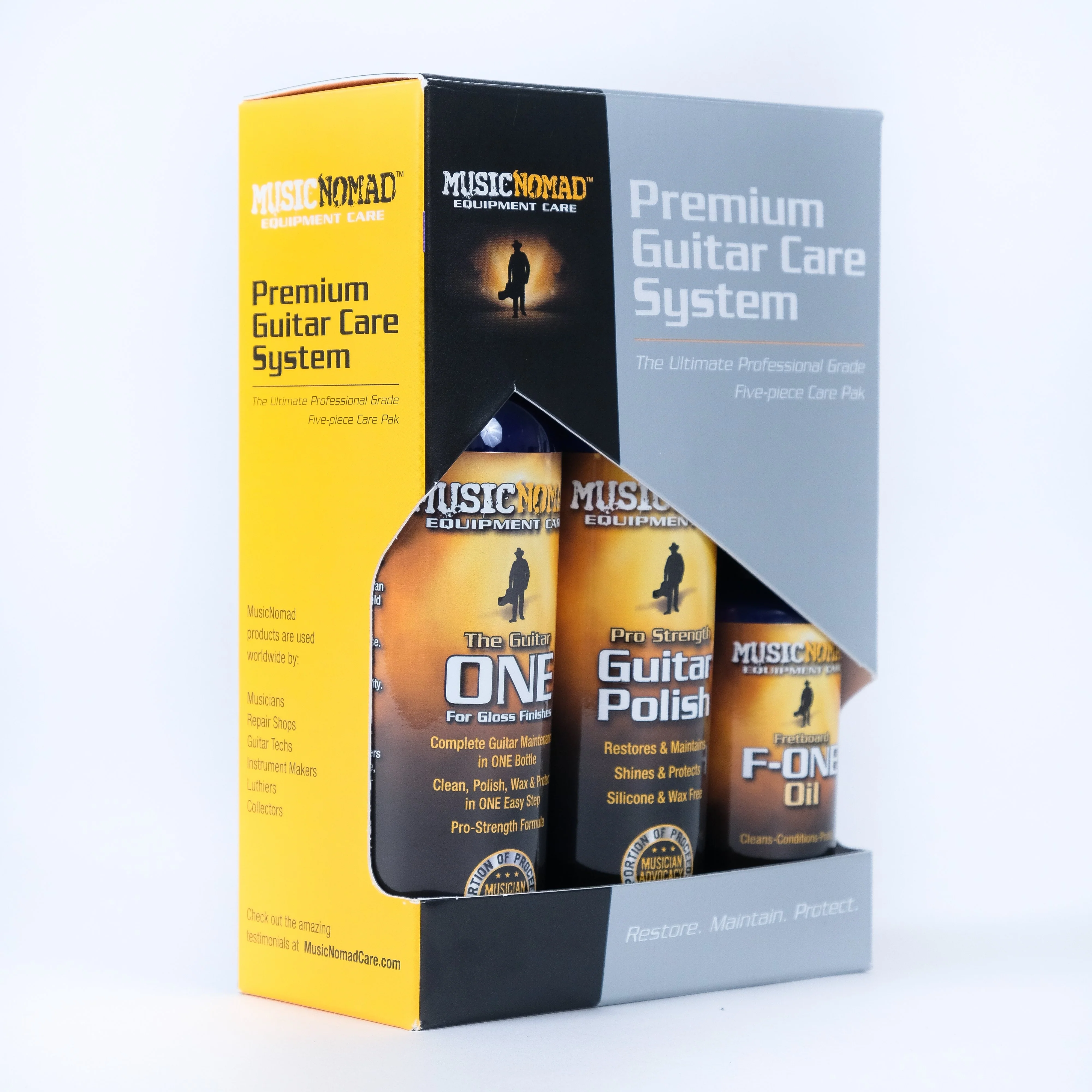 Music Nomad Premium Guitar Care System (Guitar ONE - 4 oz., F-ONE - 2 oz., Guitar Polish - 4 oz., 2 Microfiber Cloths) MN108 - Image 2