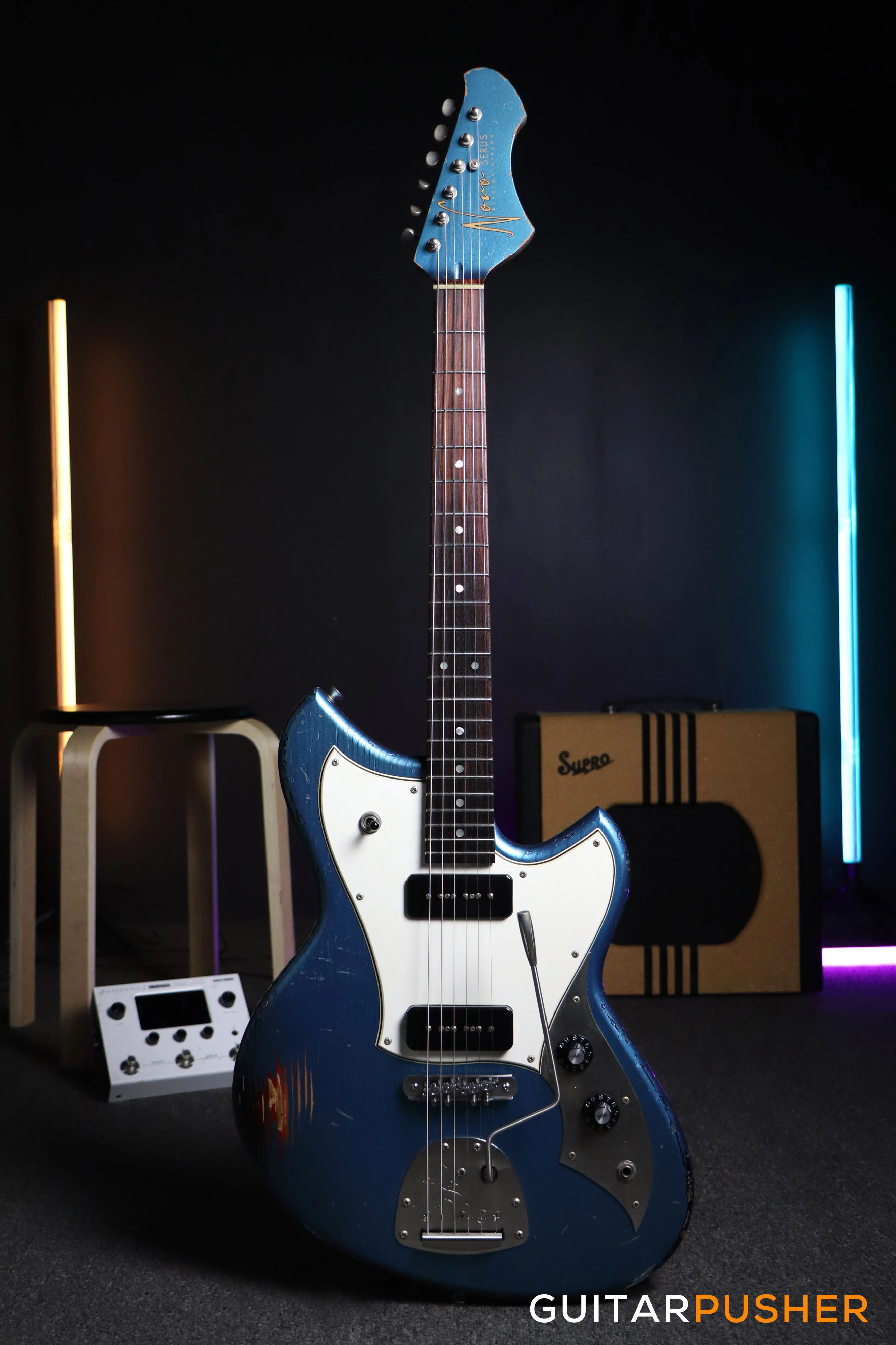 Novo Serus J LTD Lake Placid Blue over '64 3-Tone Sunburst Electric Guitar - Image 2