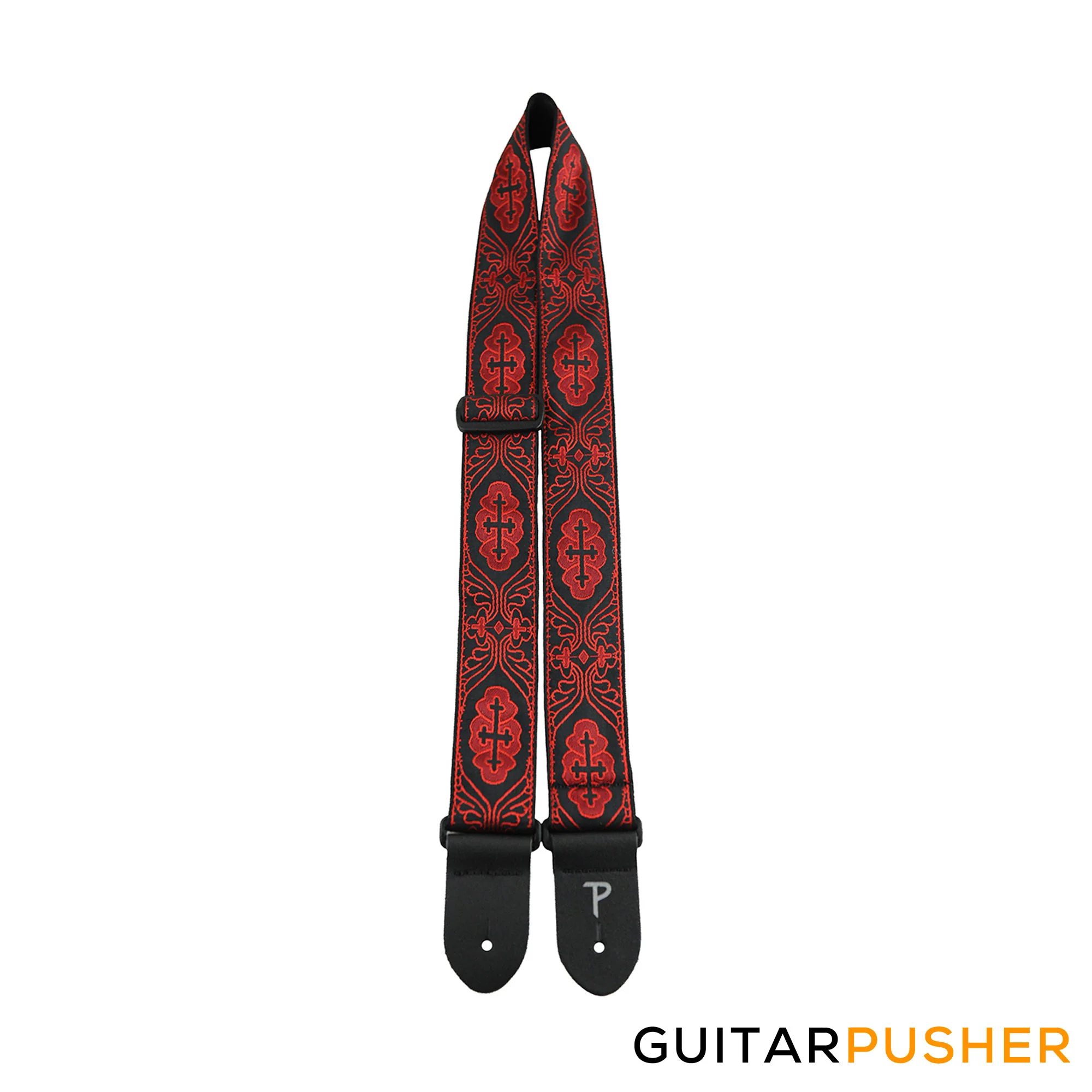 Perri's Leather Jacquard 2" Guitar Strap Ribbon Sewn on Tubular Webbing w/ Leather Ends - Image 3