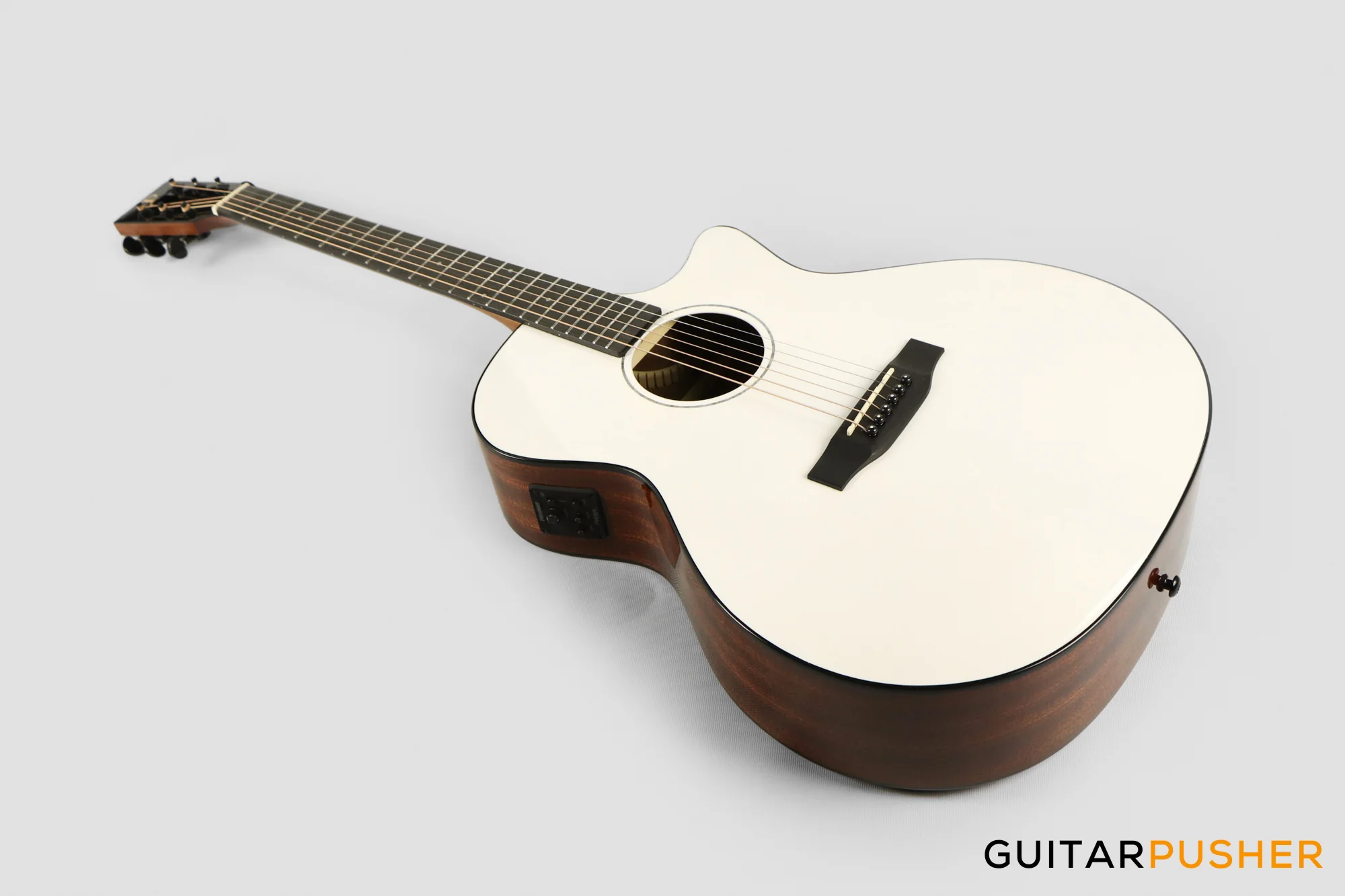 Phoebus PG-40ce v3 Solid Top OM (3rd Gen.) Acoustic-Electric Guitar - White w/ Gig Bag - Image 11
