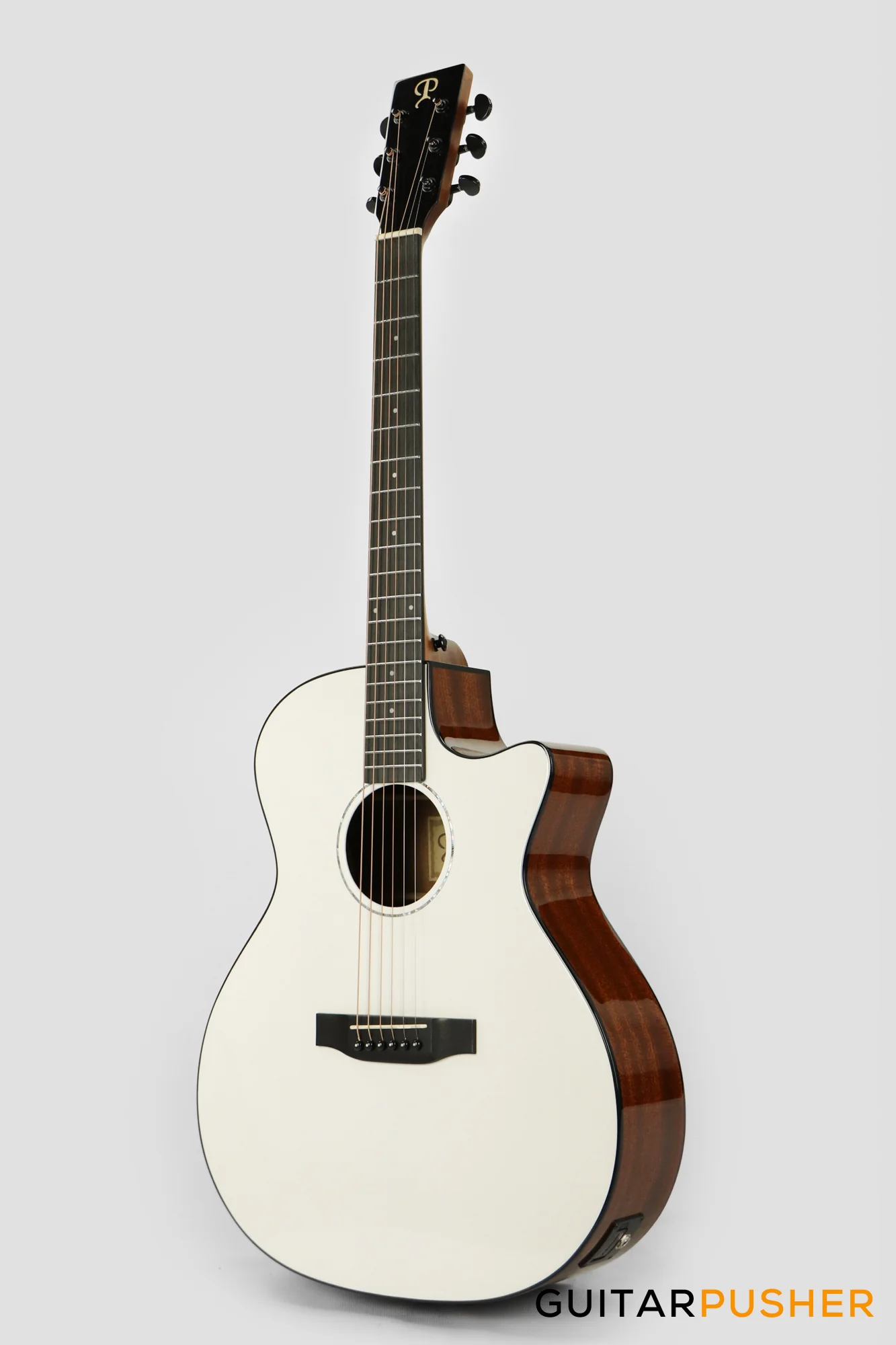 Phoebus PG-40ce v3 Solid Top OM (3rd Gen.) Acoustic-Electric Guitar - White w/ Gig Bag - Image 4