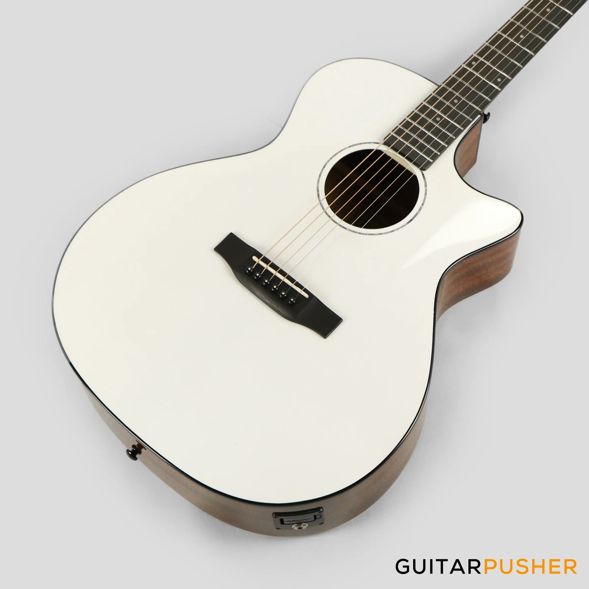 Phoebus PG-40ce v3 Solid Top OM (3rd Gen.) Acoustic-Electric Guitar - White w/ Gig Bag - Image 5