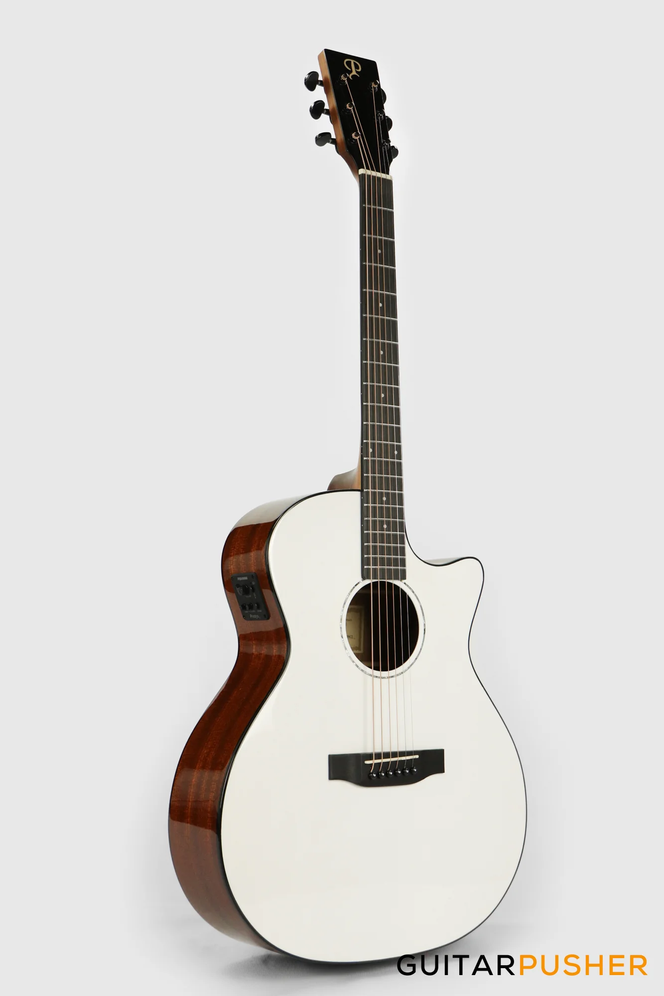 Phoebus PG-40ce v3 Solid Top OM (3rd Gen.) Acoustic-Electric Guitar - White w/ Gig Bag - Image 6