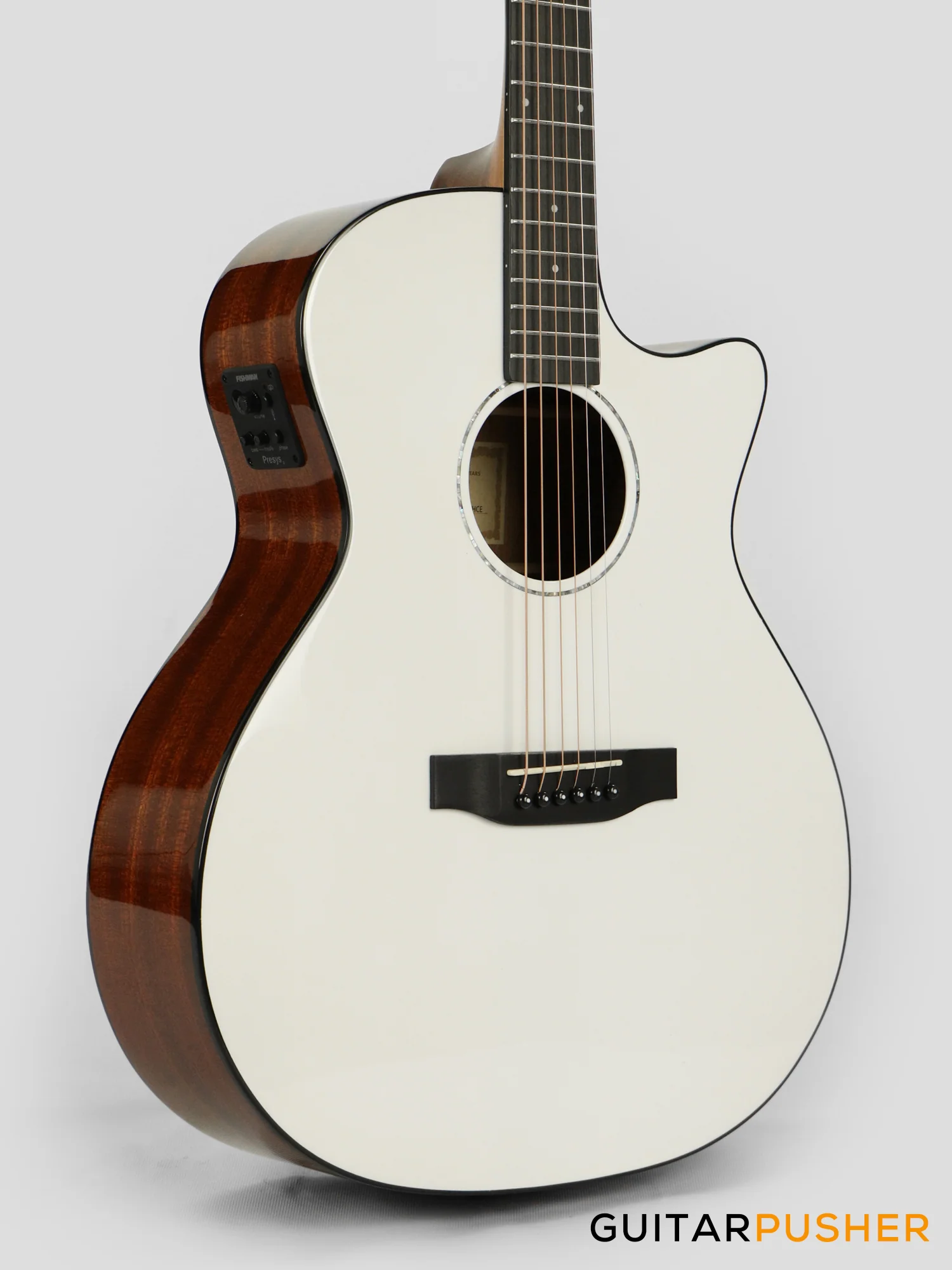 Phoebus PG-40ce v3 Solid Top OM (3rd Gen.) Acoustic-Electric Guitar - White w/ Gig Bag - Image 7