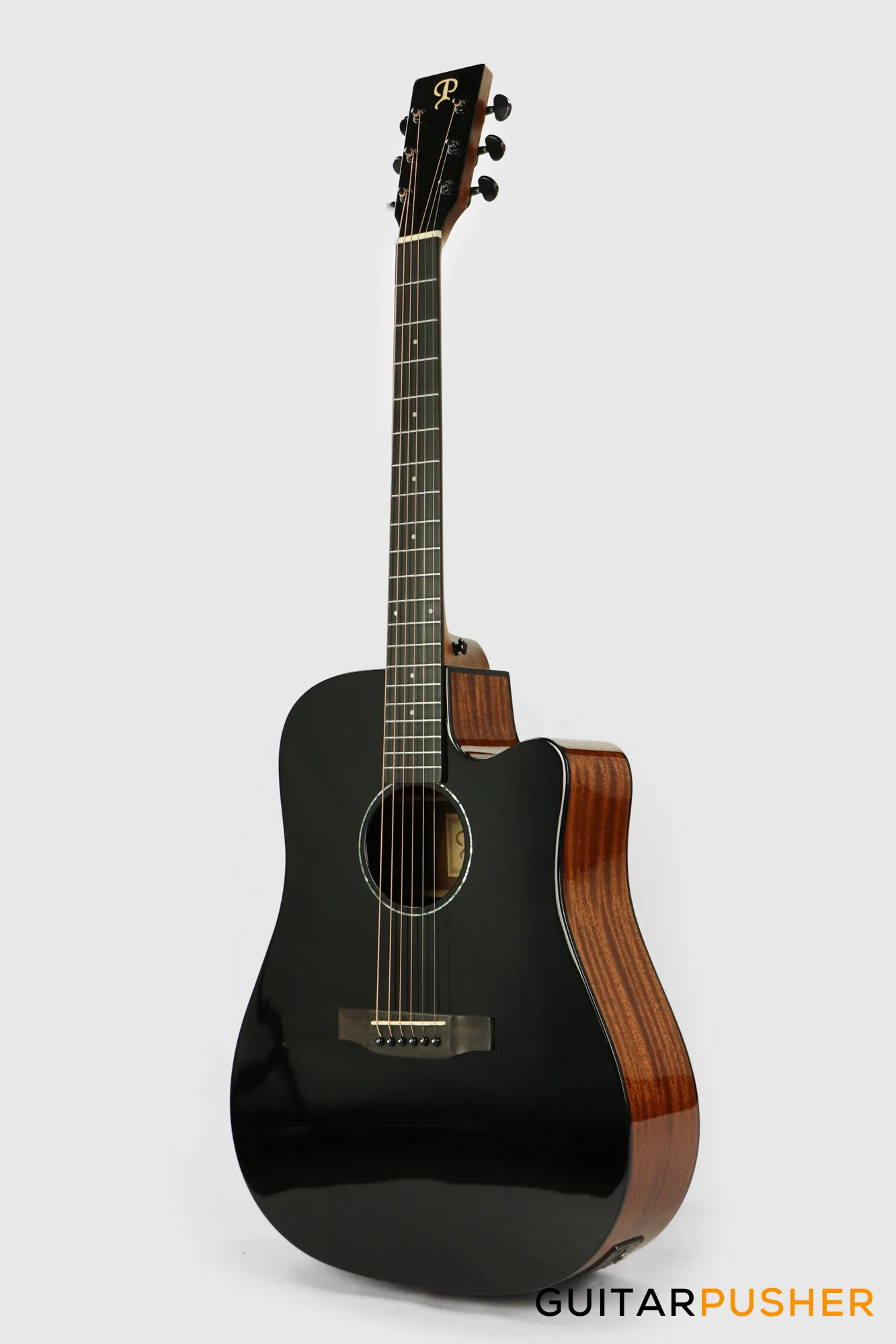Phoebus PG-50ce v3 Solid Top Dreadnought (3rd Gen.) Acoustic-Electric Guitar - Black w/ Gig Bag - Image 10