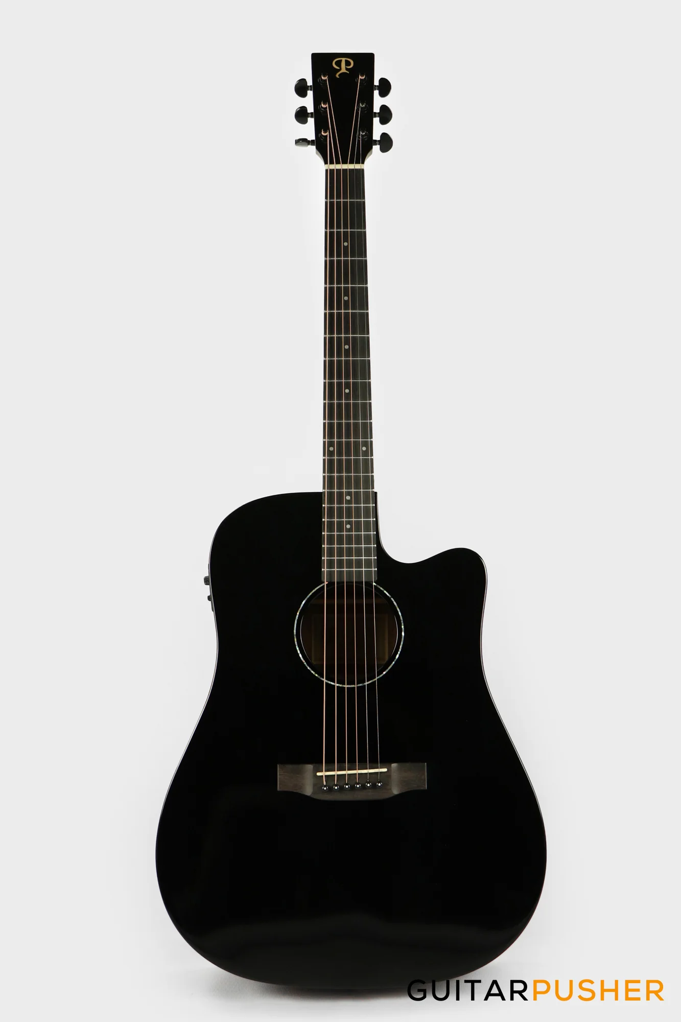 Phoebus PG-50ce v3 Solid Top Dreadnought (3rd Gen.) Acoustic-Electric Guitar - Black w/ Gig Bag - Image 3