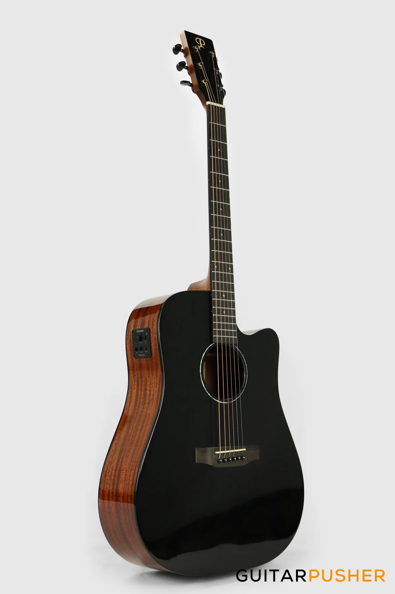 Phoebus PG-50ce v3 Solid Top Dreadnought (3rd Gen.) Acoustic-Electric Guitar - Black w/ Gig Bag - Image 4