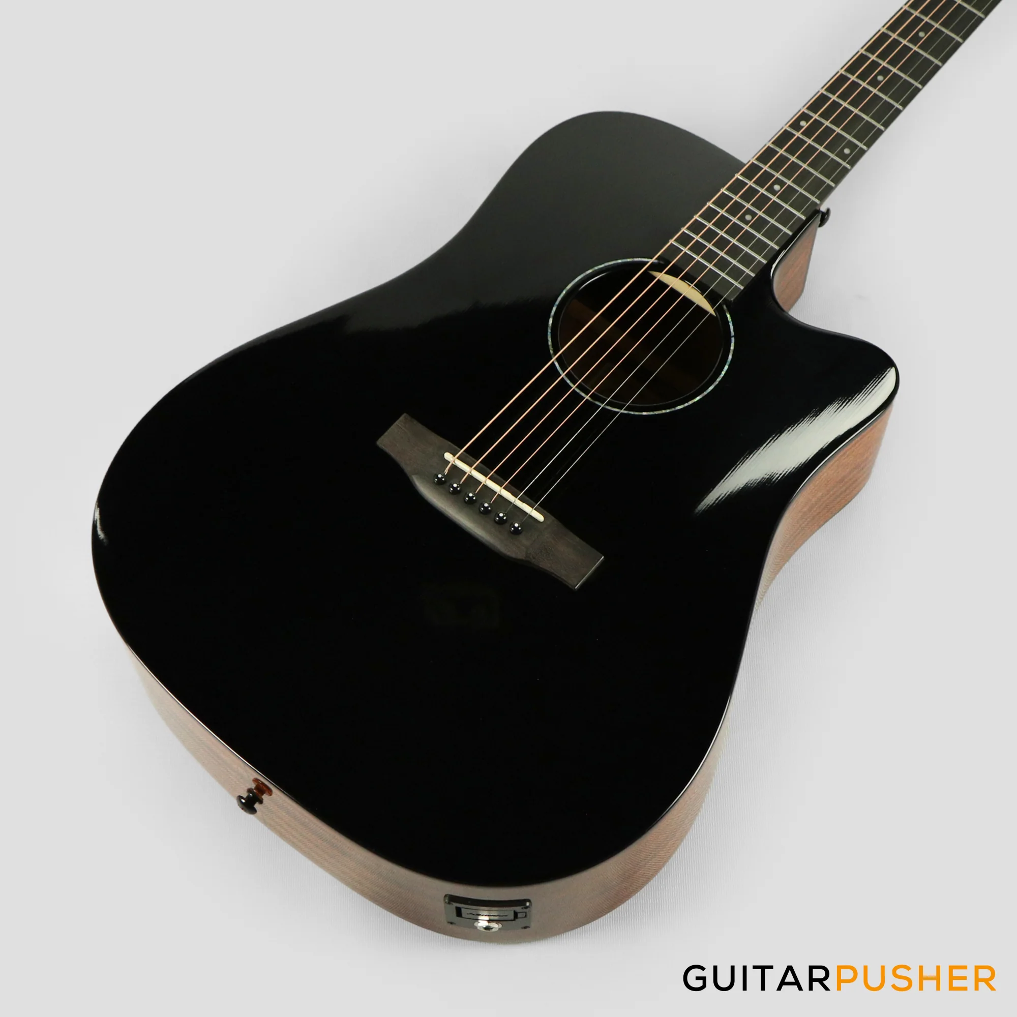 Phoebus PG-50ce v3 Solid Top Dreadnought (3rd Gen.) Acoustic-Electric Guitar - Black w/ Gig Bag - Image 5