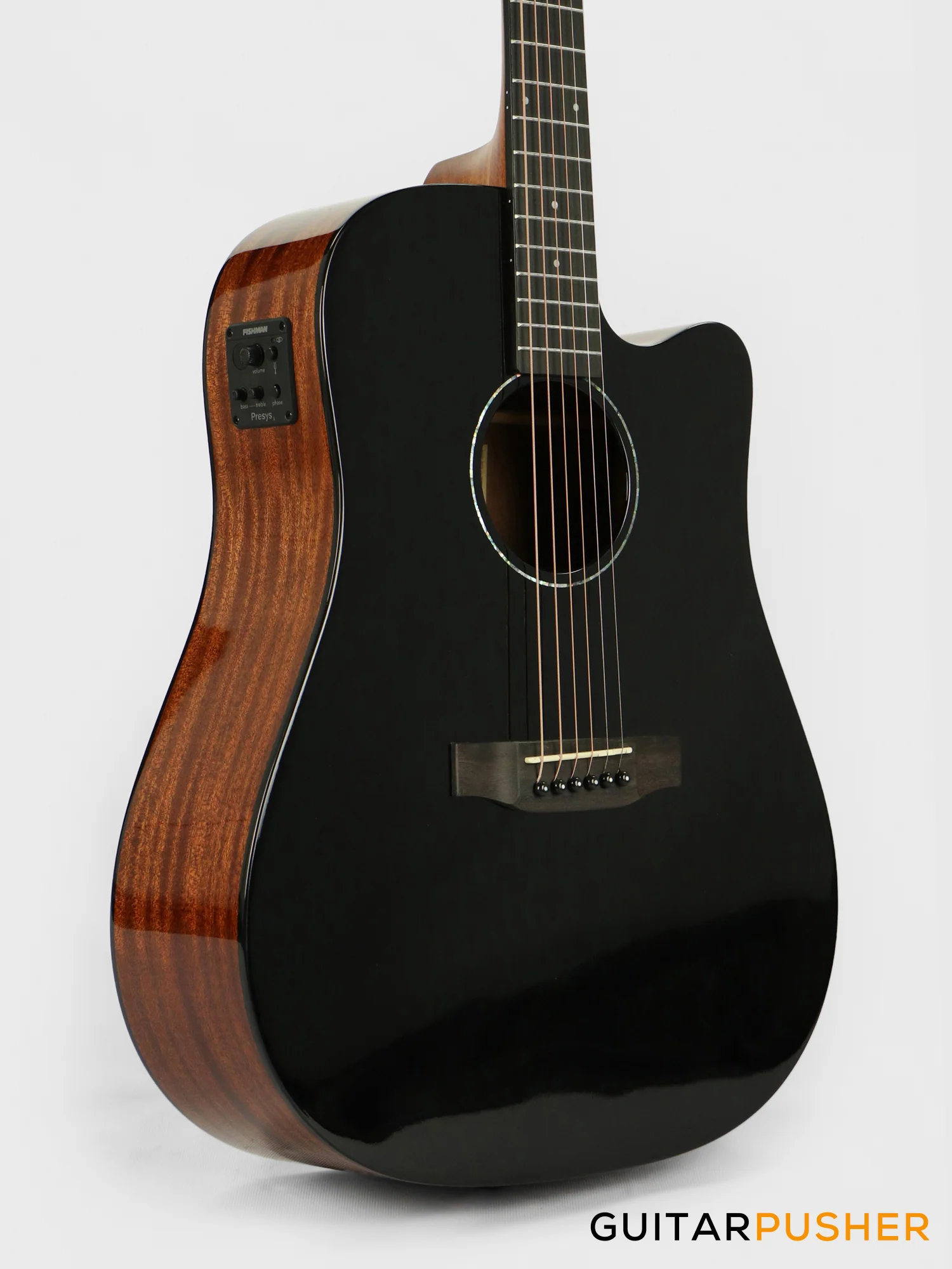 Phoebus PG-50ce v3 Solid Top Dreadnought (3rd Gen.) Acoustic-Electric Guitar - Black w/ Gig Bag - Image 6