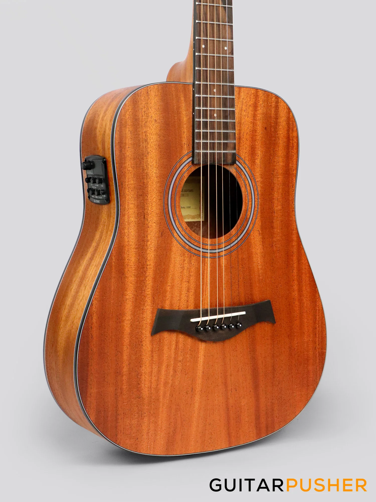 Phoebus Progeny Baby-10NE Mini Dreadnought 3/4 All-Mahogany Acoustic-Electric Guitar w/ Gig Bag - Image 7