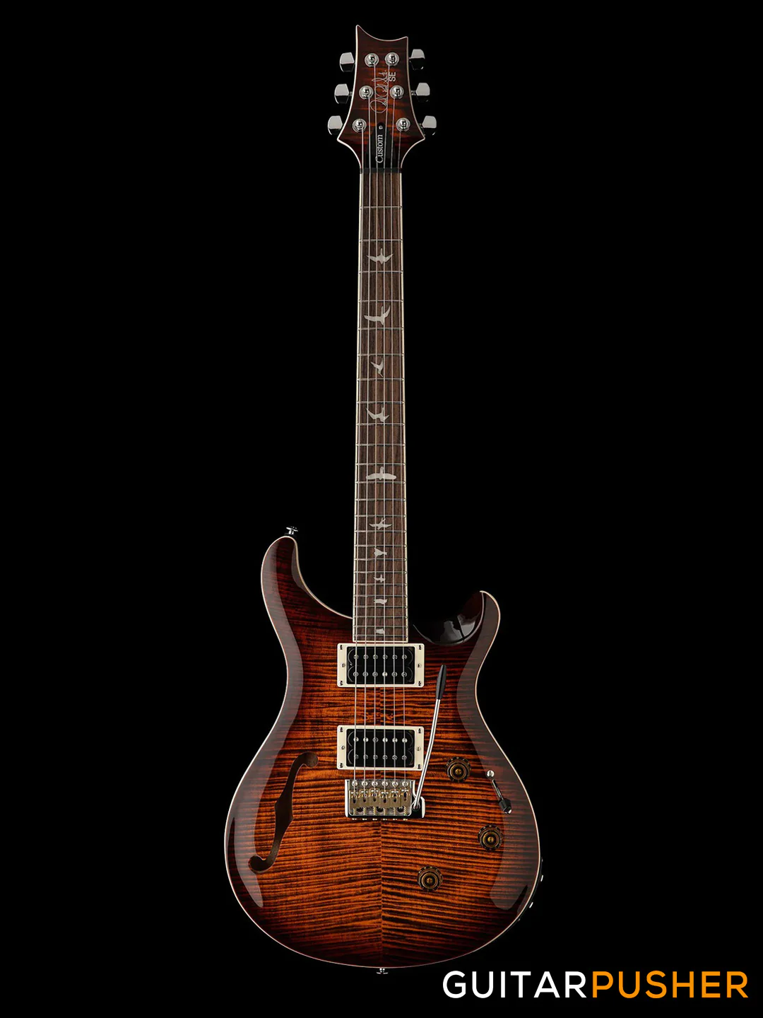 PRS Guitars SE Custom 24 Semi-Hollow Piezo Electric Guitar (Orange Tiger Smokeburst) - Image 2