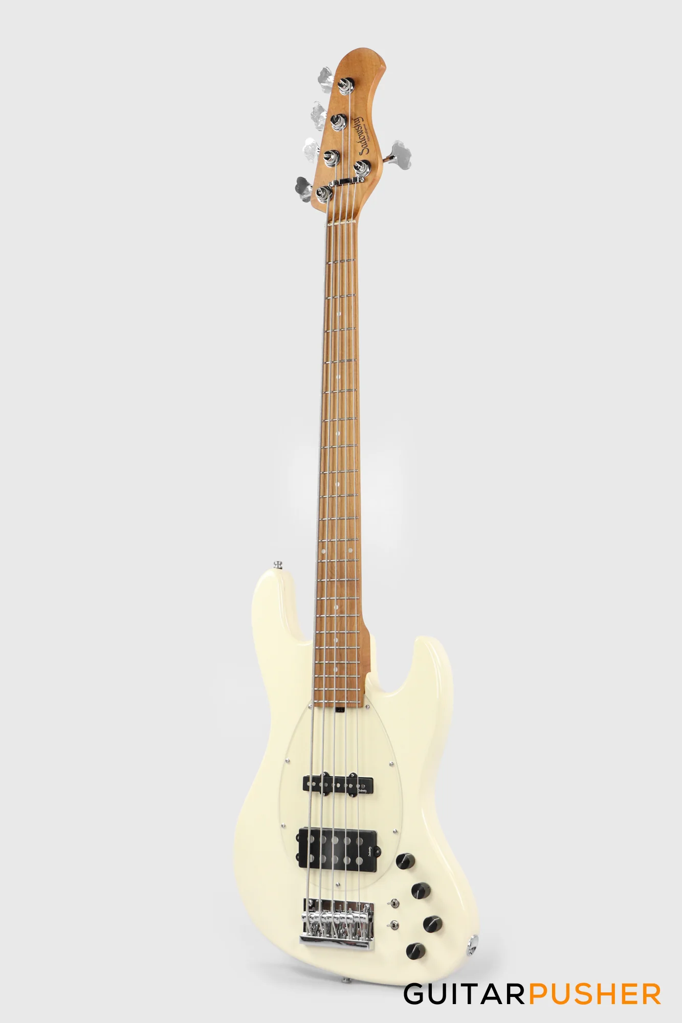Sadowsky Metro Express 5 M/J Roasted Maple Fingerboard, Clear Pickguard 5-String Bass Guitar - Olympic White - Image 3