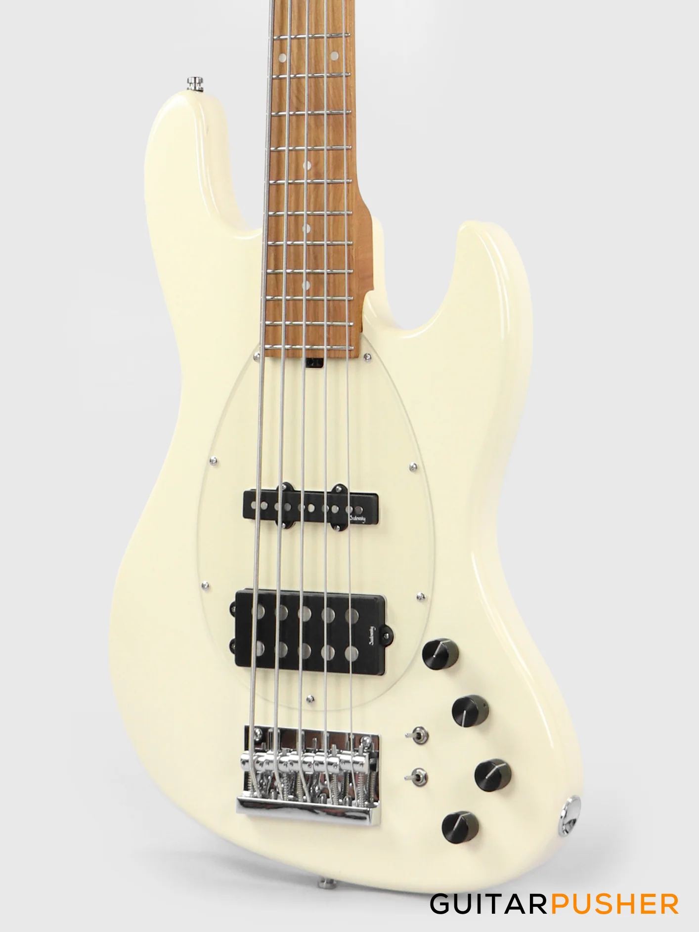 Sadowsky Metro Express 5 M/J Roasted Maple Fingerboard, Clear Pickguard 5-String Bass Guitar - Olympic White - Image 5