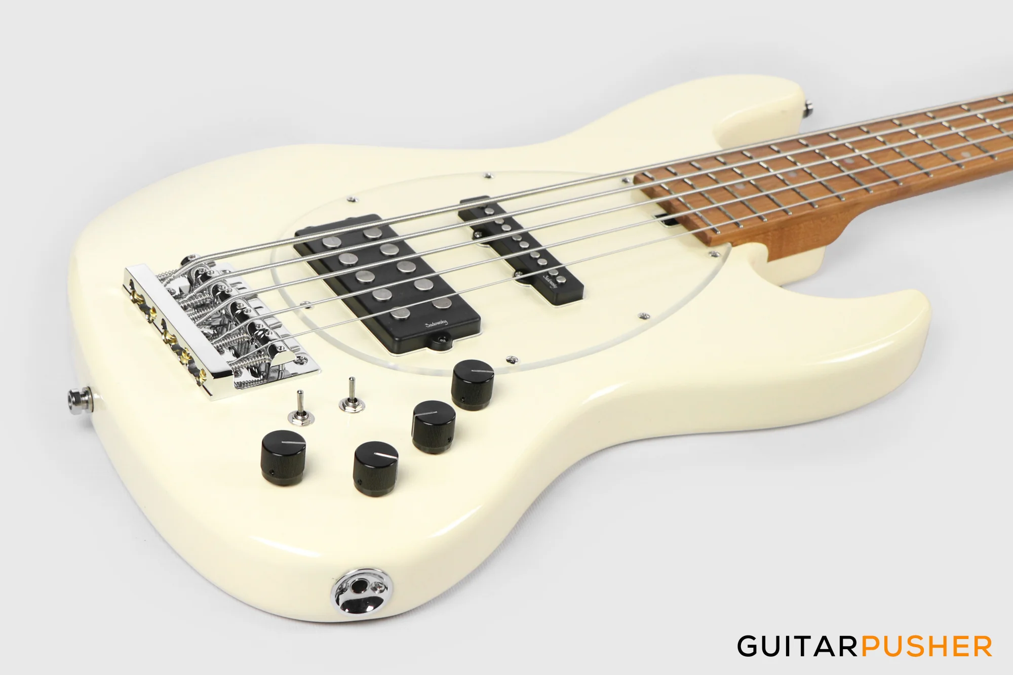 Sadowsky Metro Express 5 M/J Roasted Maple Fingerboard, Clear Pickguard 5-String Bass Guitar - Olympic White - Image 7