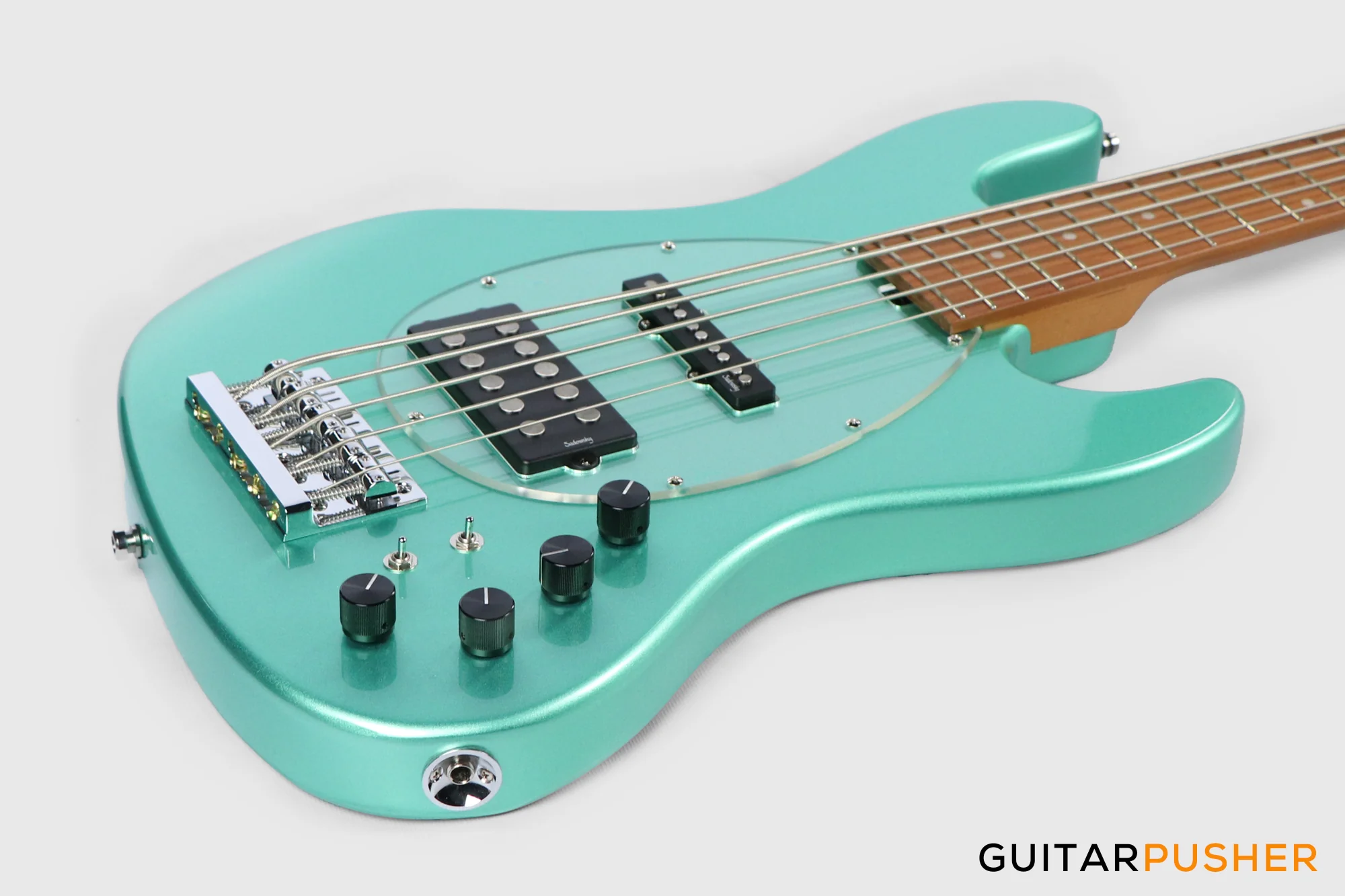 Sadowsky Metro Express 5 M/J Roasted Maple Fingerboard, Clear Pickguard 5-String Bass Guitar - Sage Green - Image 10