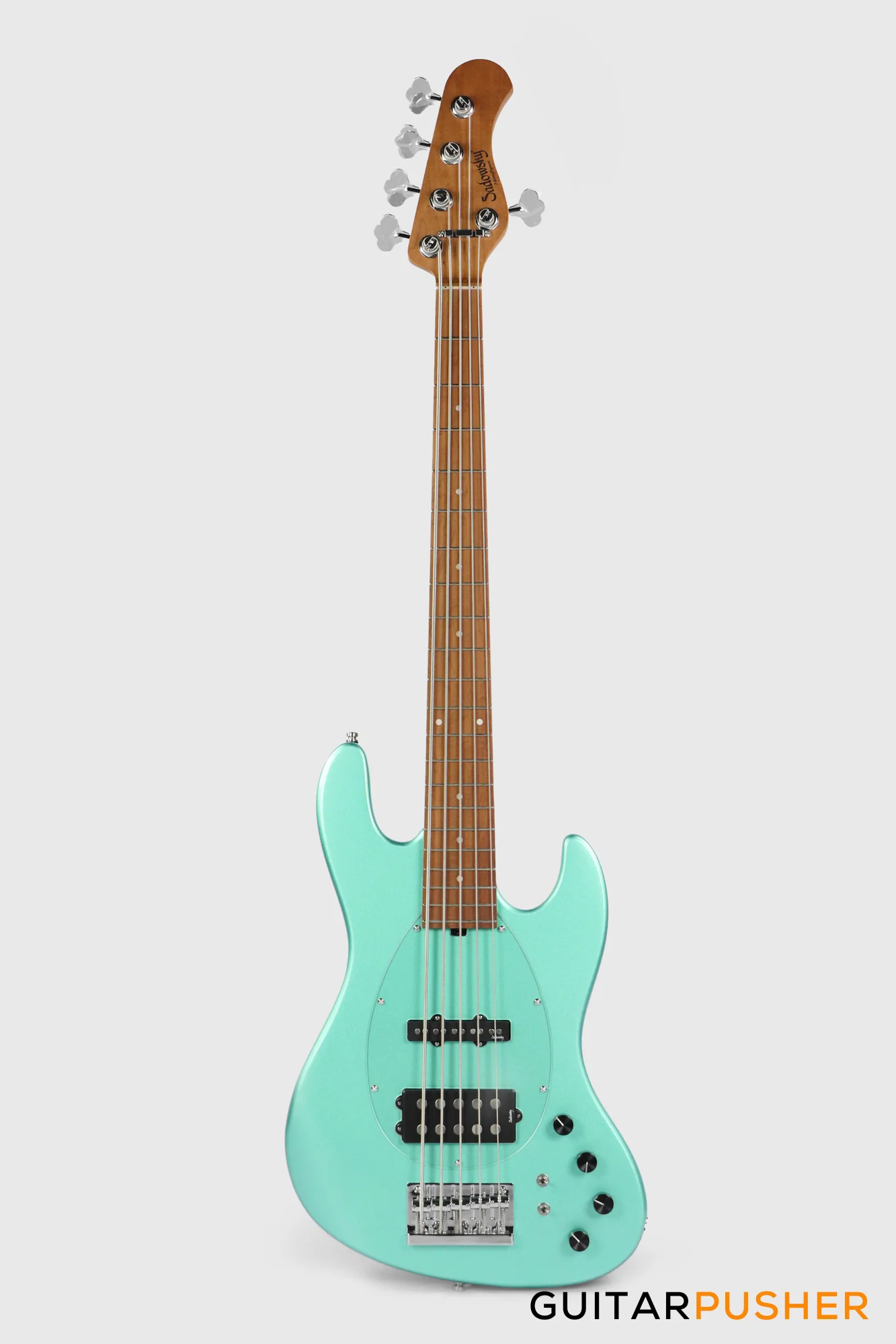 Sadowsky Metro Express 5 M/J Roasted Maple Fingerboard, Clear Pickguard 5-String Bass Guitar - Sage Green - Image 3