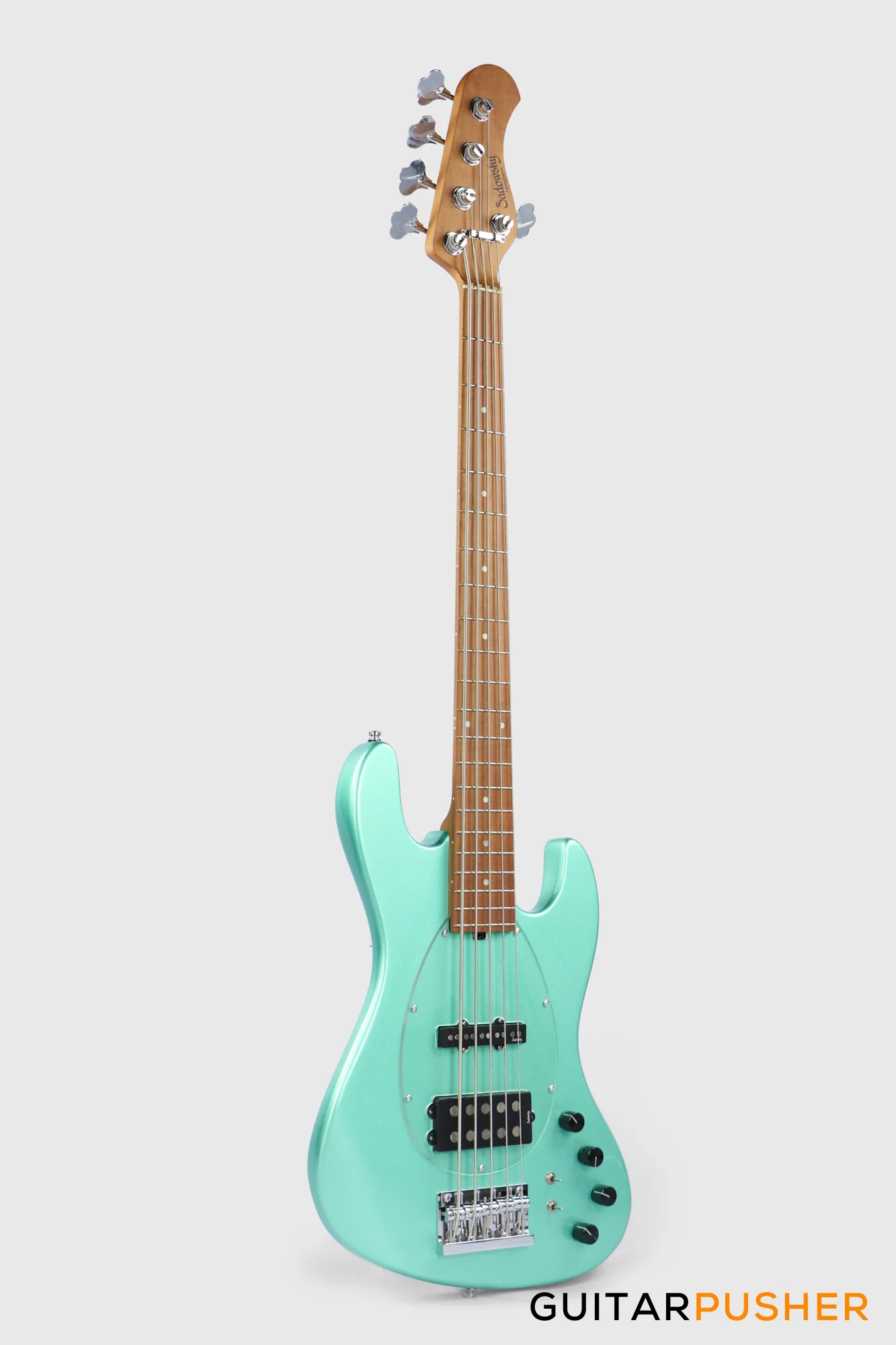 Sadowsky Metro Express 5 M/J Roasted Maple Fingerboard, Clear Pickguard 5-String Bass Guitar - Sage Green - Image 4