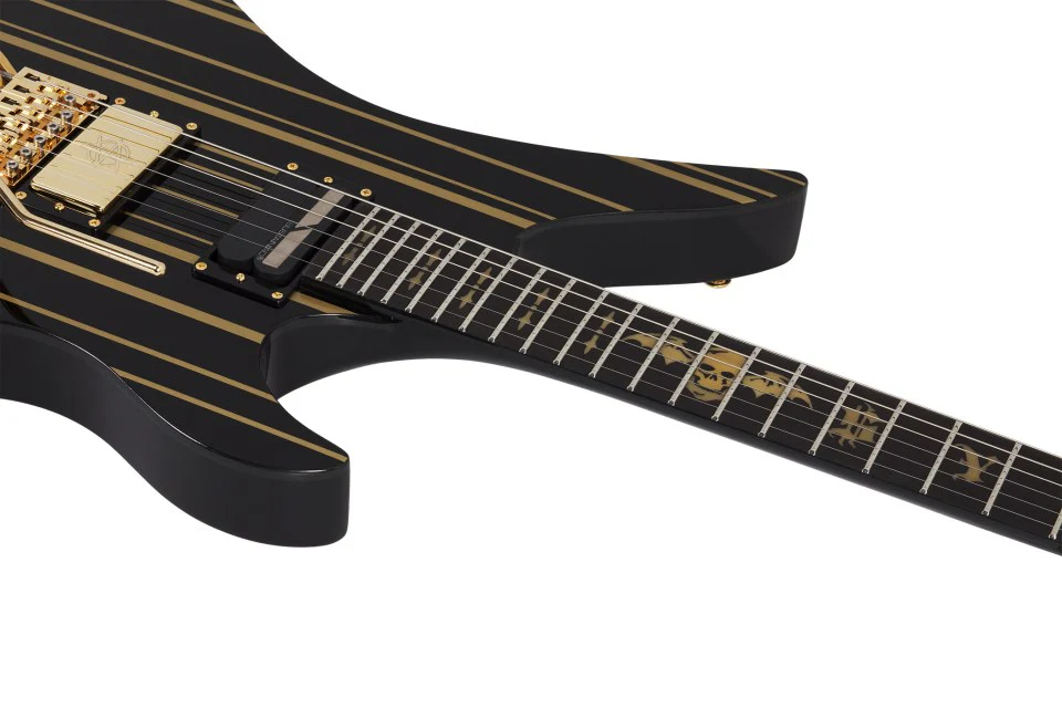 Schecter Artist Model Synyster Gates Custom-S Electric Guitar (Gloss Black w/ Gold Stripes) - Image 6