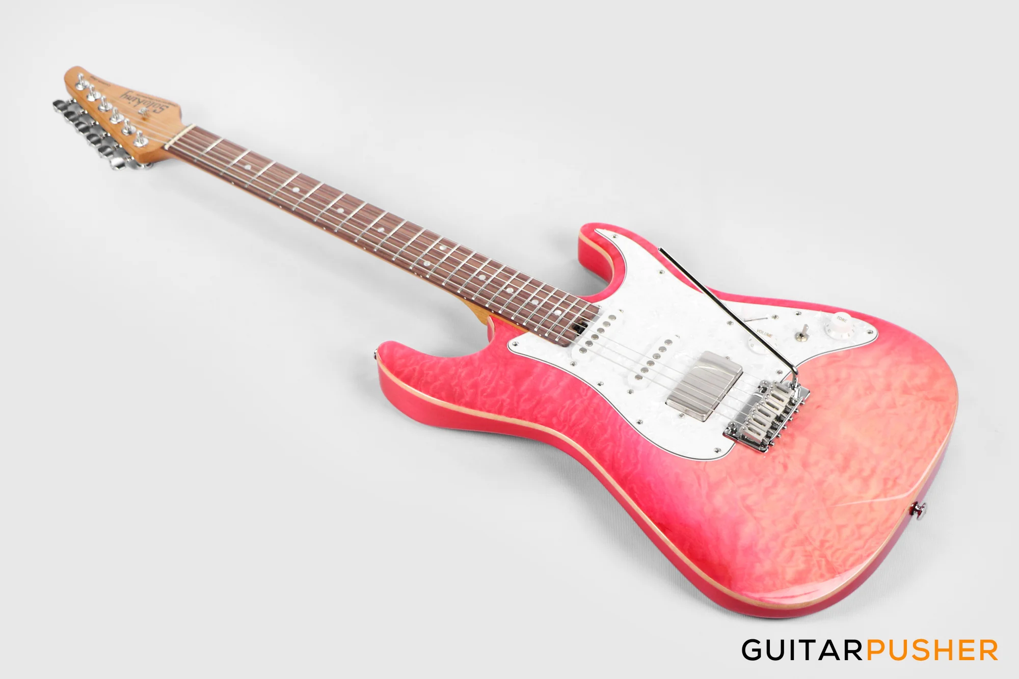 Soloking MS-1 Classic 22 HSS Quilt Top with Rosewood FB JESCAR - Strawberry Wakesurf - Image 10