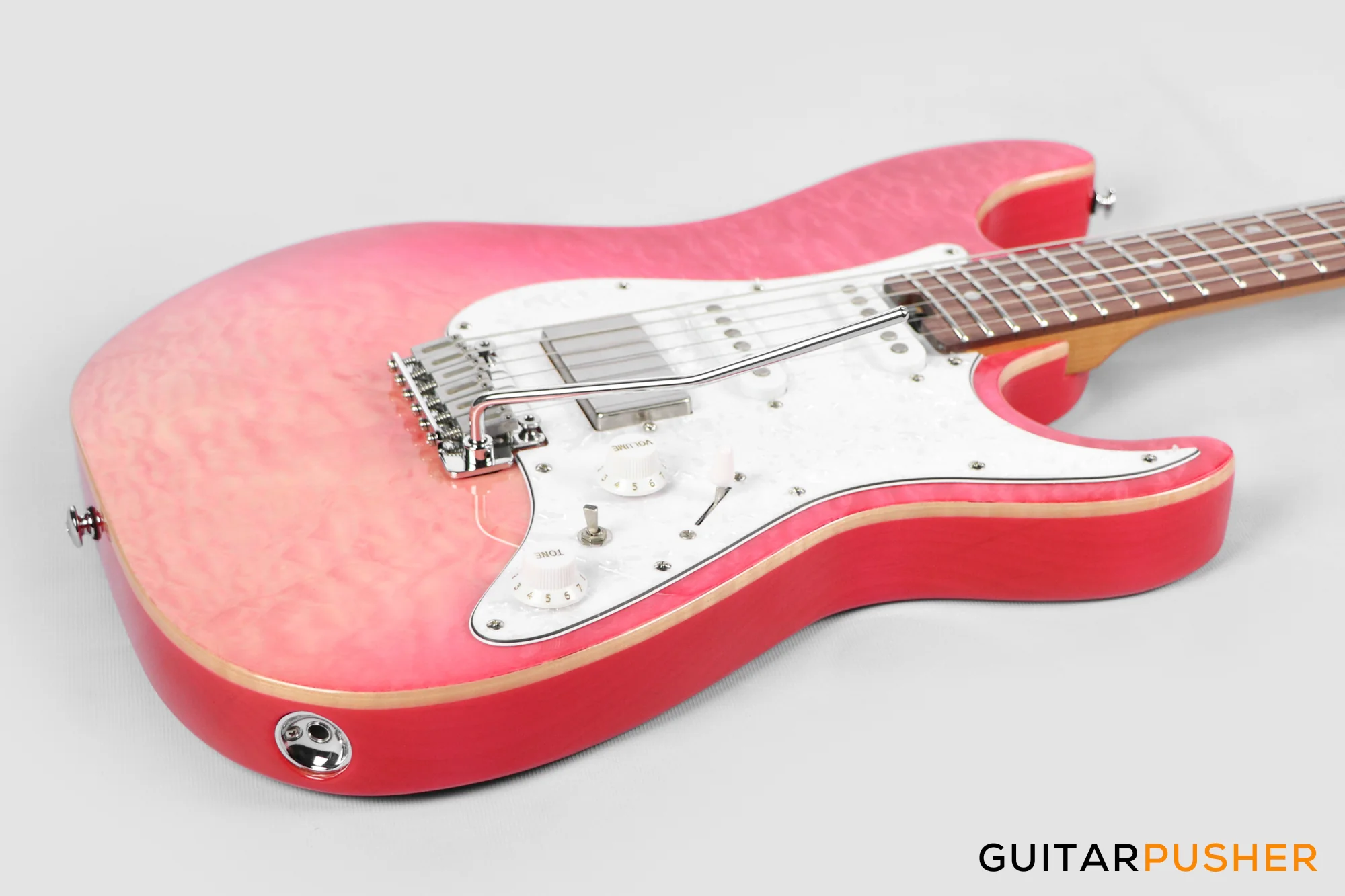 Soloking MS-1 Classic 22 HSS Quilt Top with Rosewood FB JESCAR - Strawberry Wakesurf - Image 11