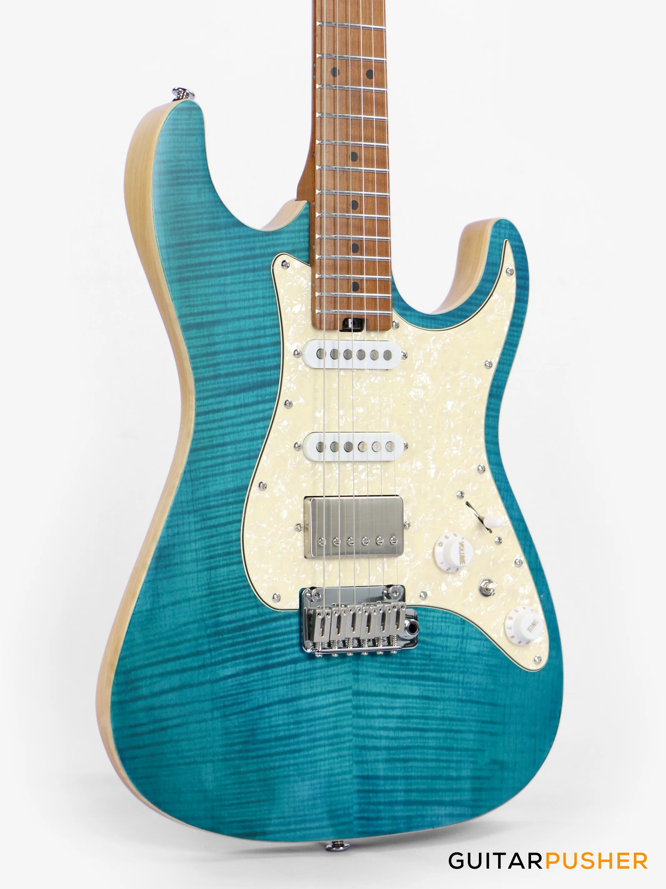 Soloking MS-1 Classic Flat Top FMN Roasted Flame Maple Neck HSS Electric Guitar - Jeans Pacific Blue - Image 10