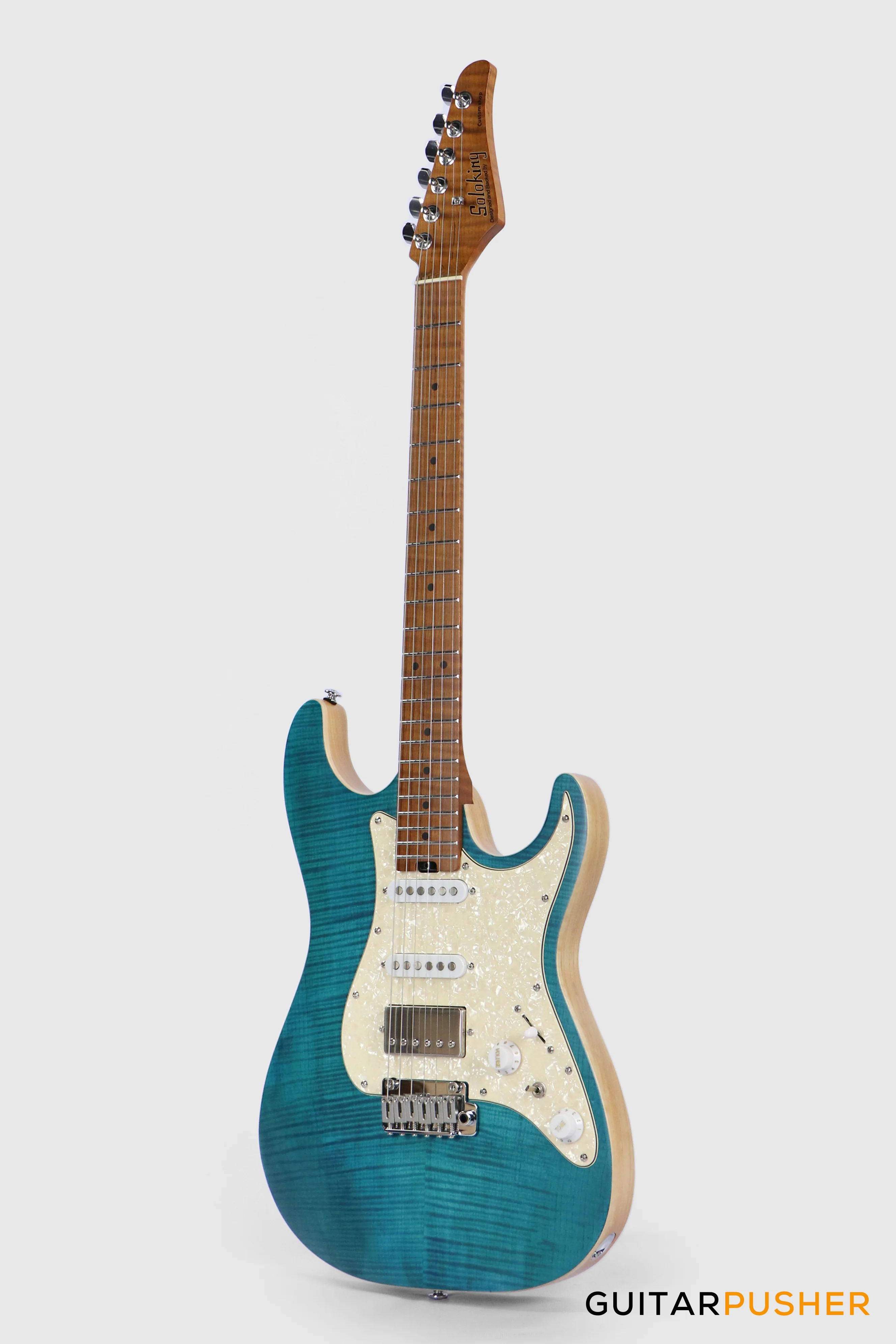 Soloking MS-1 Classic Flat Top FMN Roasted Flame Maple Neck HSS Electric Guitar - Jeans Pacific Blue - Image 3
