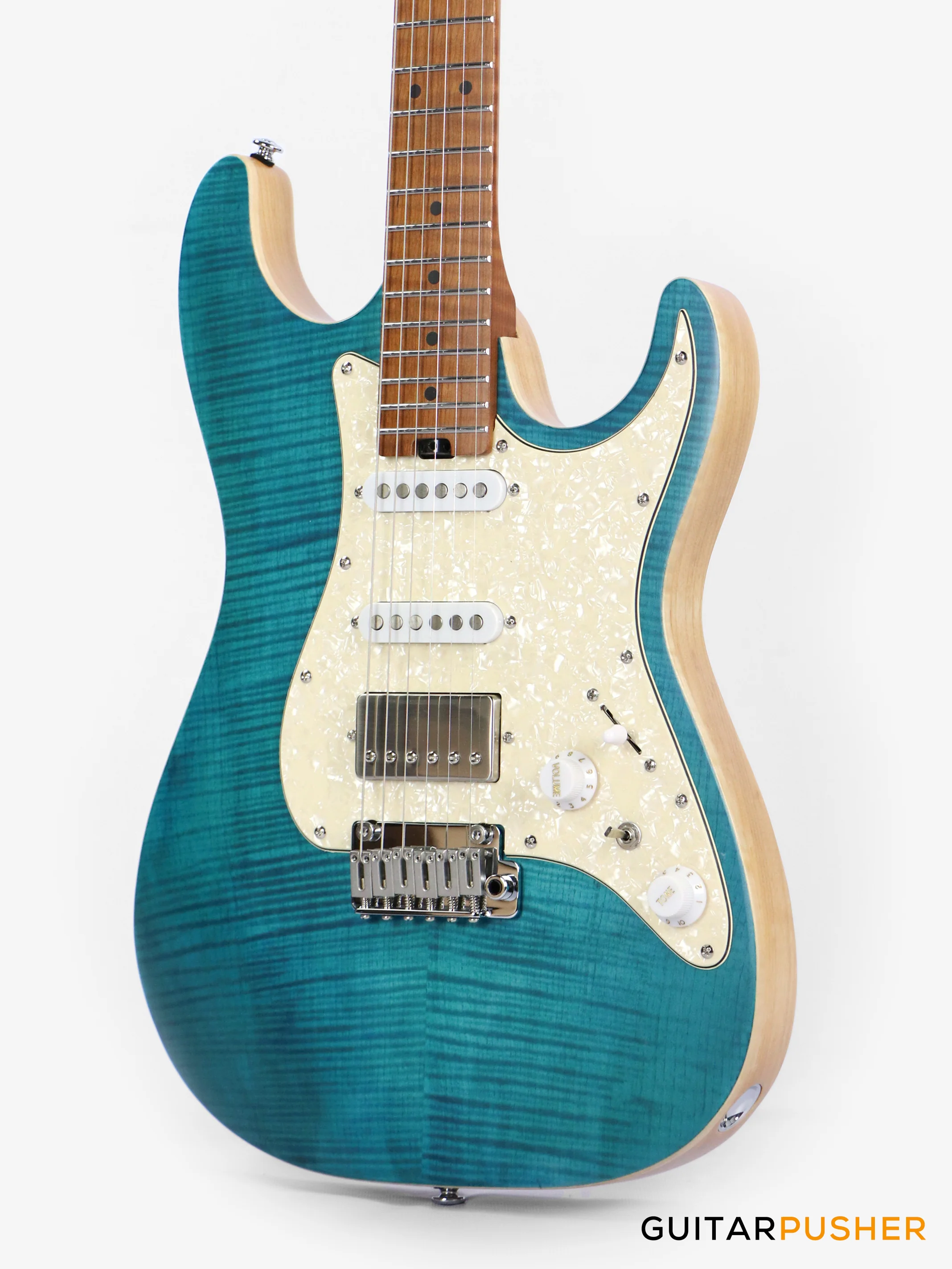 Soloking MS-1 Classic Flat Top FMN Roasted Flame Maple Neck HSS Electric Guitar - Jeans Pacific Blue - Image 4