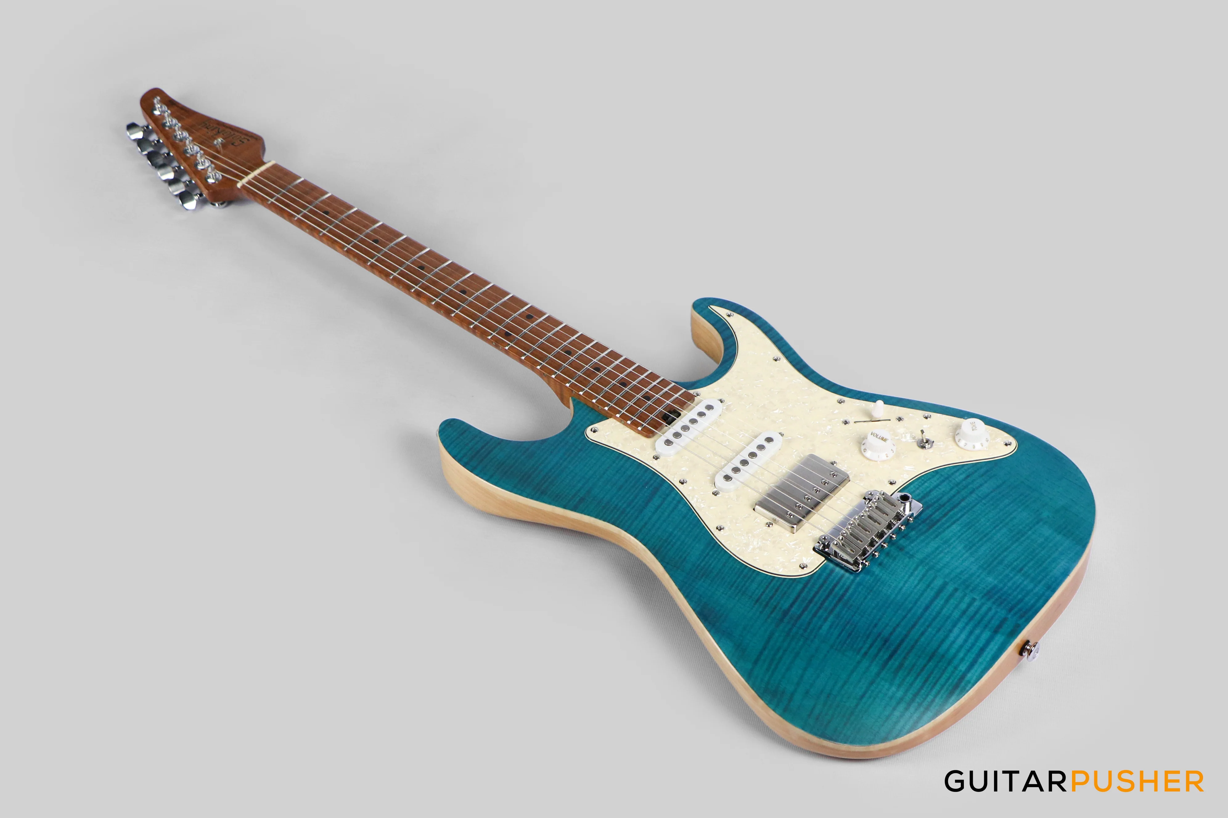Soloking MS-1 Classic Flat Top FMN Roasted Flame Maple Neck HSS Electric Guitar - Jeans Pacific Blue - Image 5