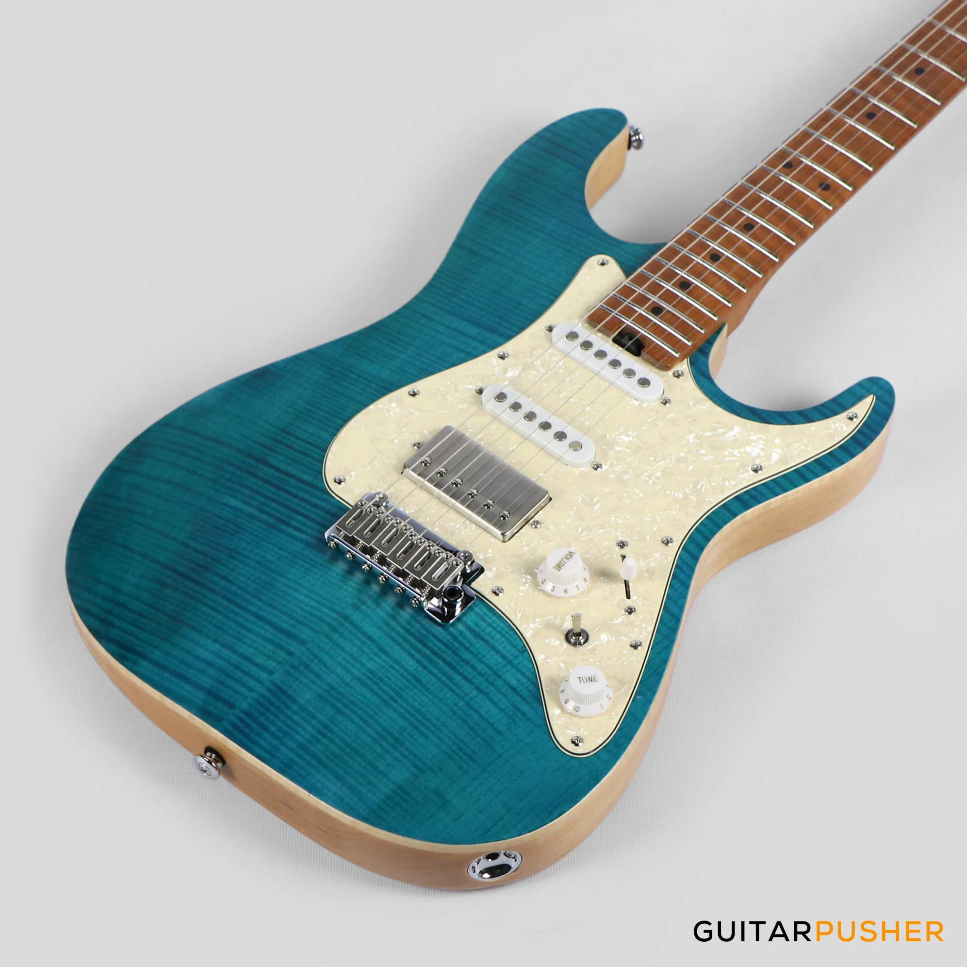 Soloking MS-1 Classic Flat Top FMN Roasted Flame Maple Neck HSS Electric Guitar - Jeans Pacific Blue - Image 6