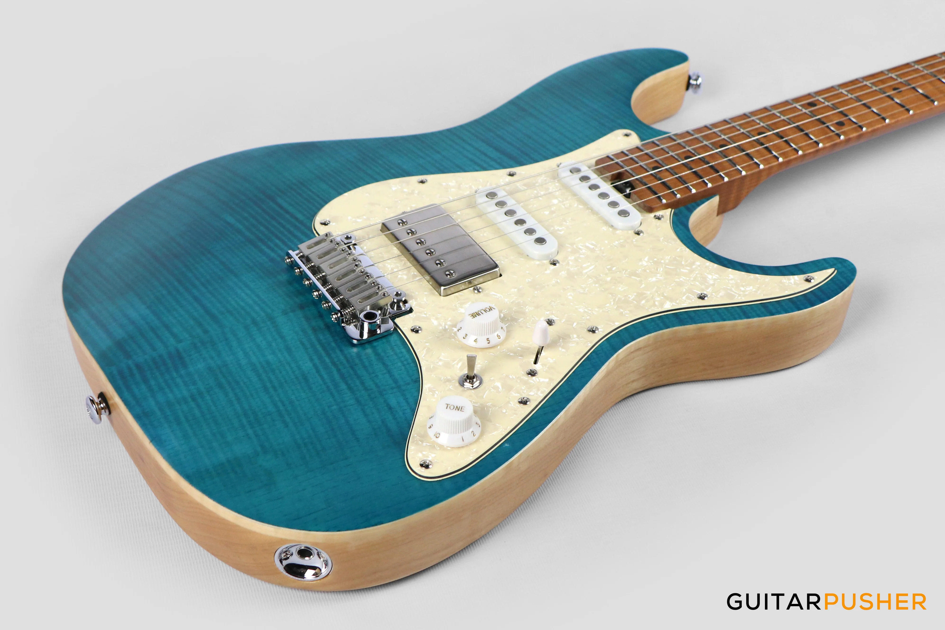 Soloking MS-1 Classic Flat Top FMN Roasted Flame Maple Neck HSS Electric Guitar - Jeans Pacific Blue - Image 7
