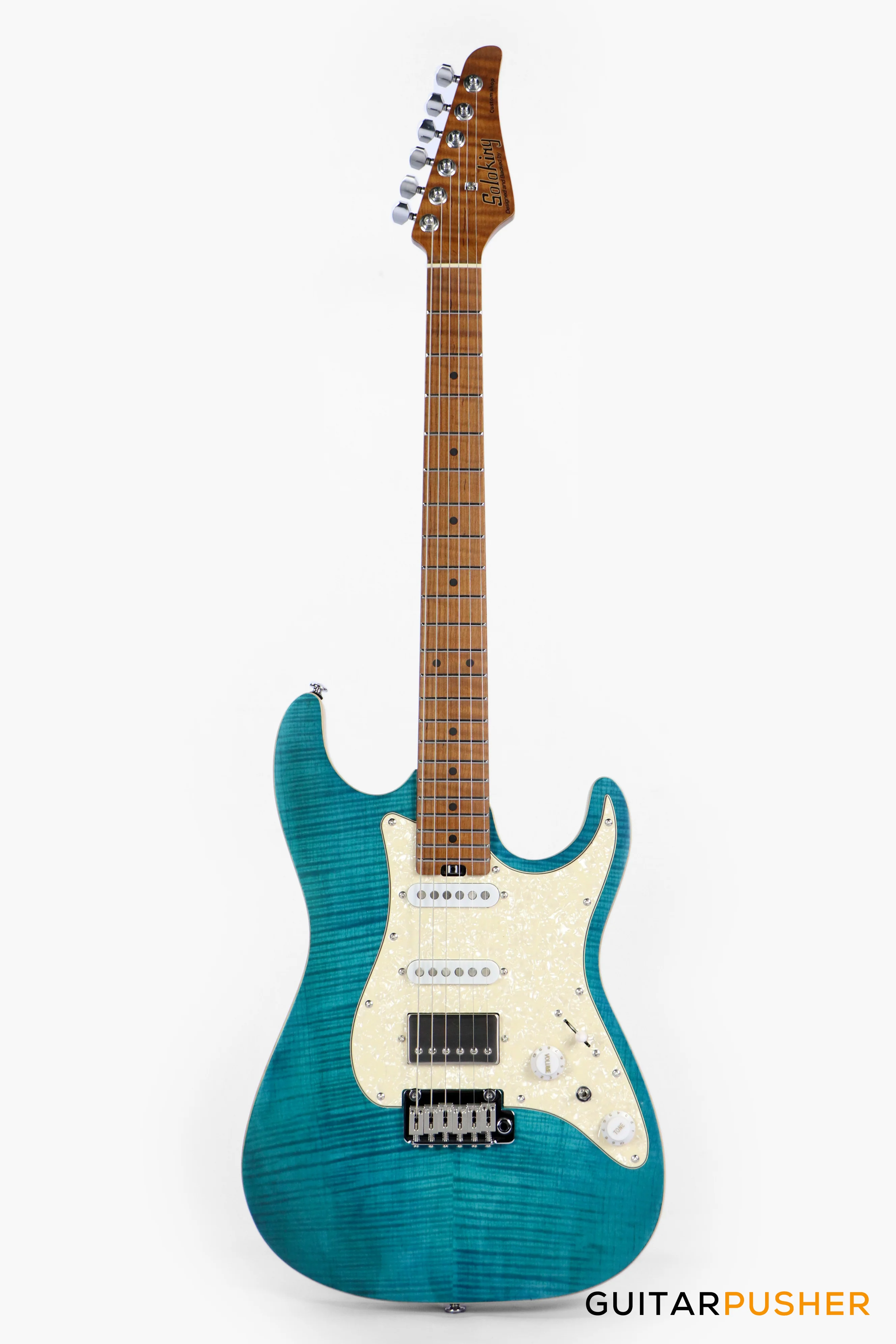 Soloking MS-1 Classic Flat Top FMN Roasted Flame Maple Neck HSS Electric Guitar - Jeans Pacific Blue - Image 8