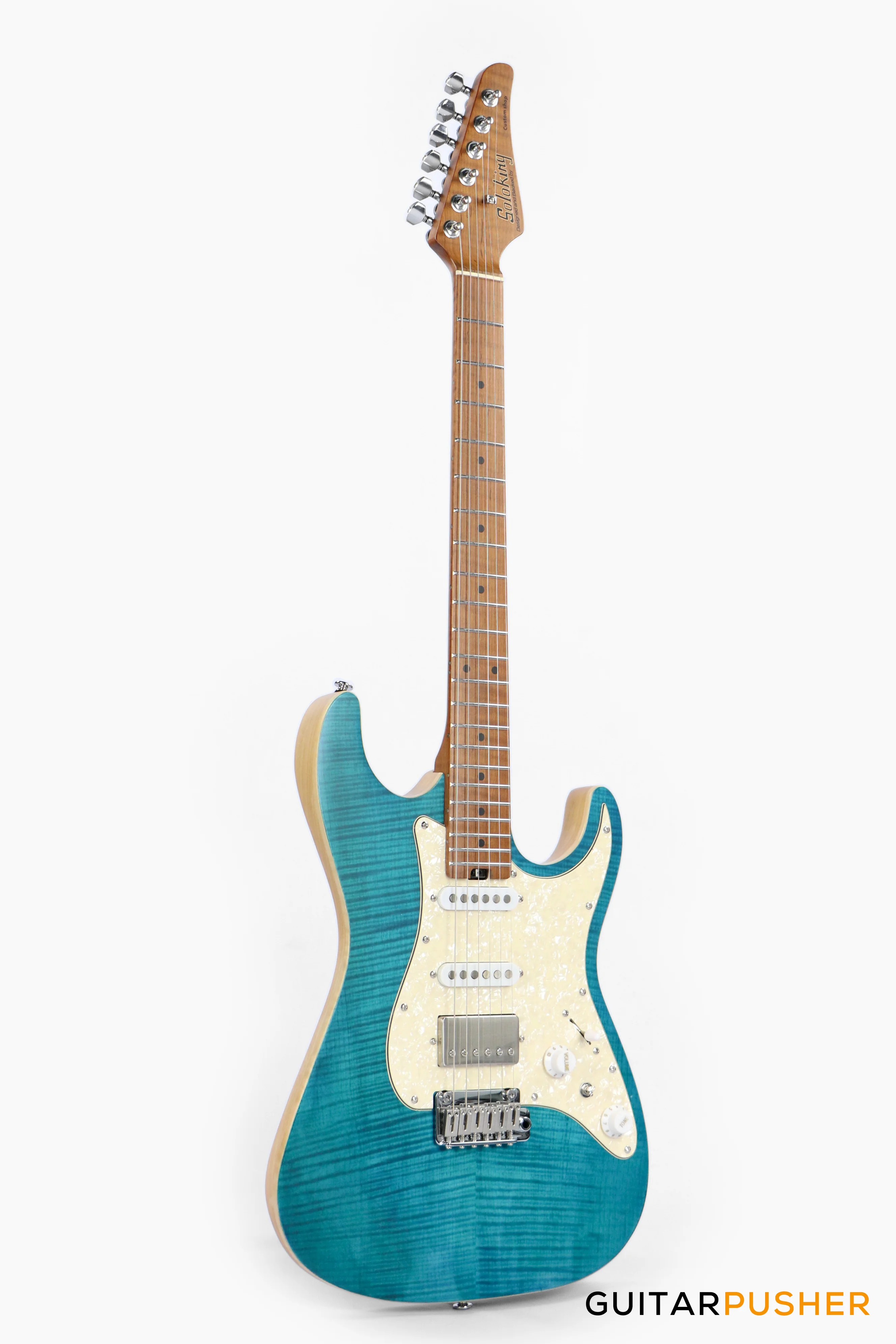Soloking MS-1 Classic Flat Top FMN Roasted Flame Maple Neck HSS Electric Guitar - Jeans Pacific Blue - Image 9