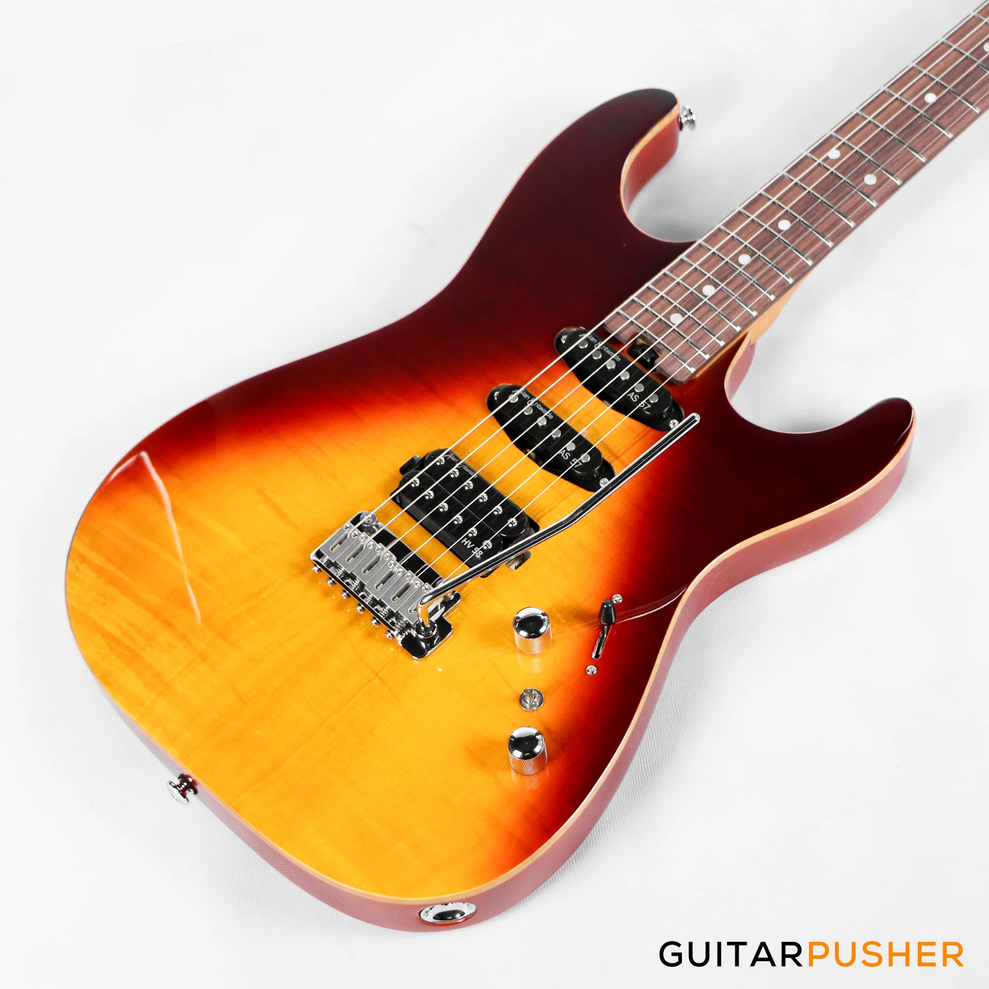Soloking MS-1 Custom 22 HSS Flat Top with Rosewood FB JESCAR - in Fire Wakesurf - Image 4