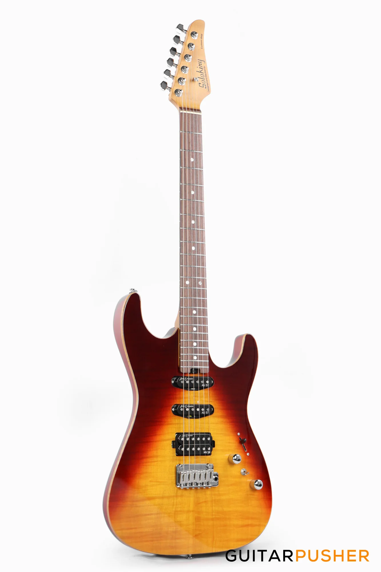 Soloking MS-1 Custom 22 HSS Flat Top with Rosewood FB JESCAR - in Fire Wakesurf - Image 9