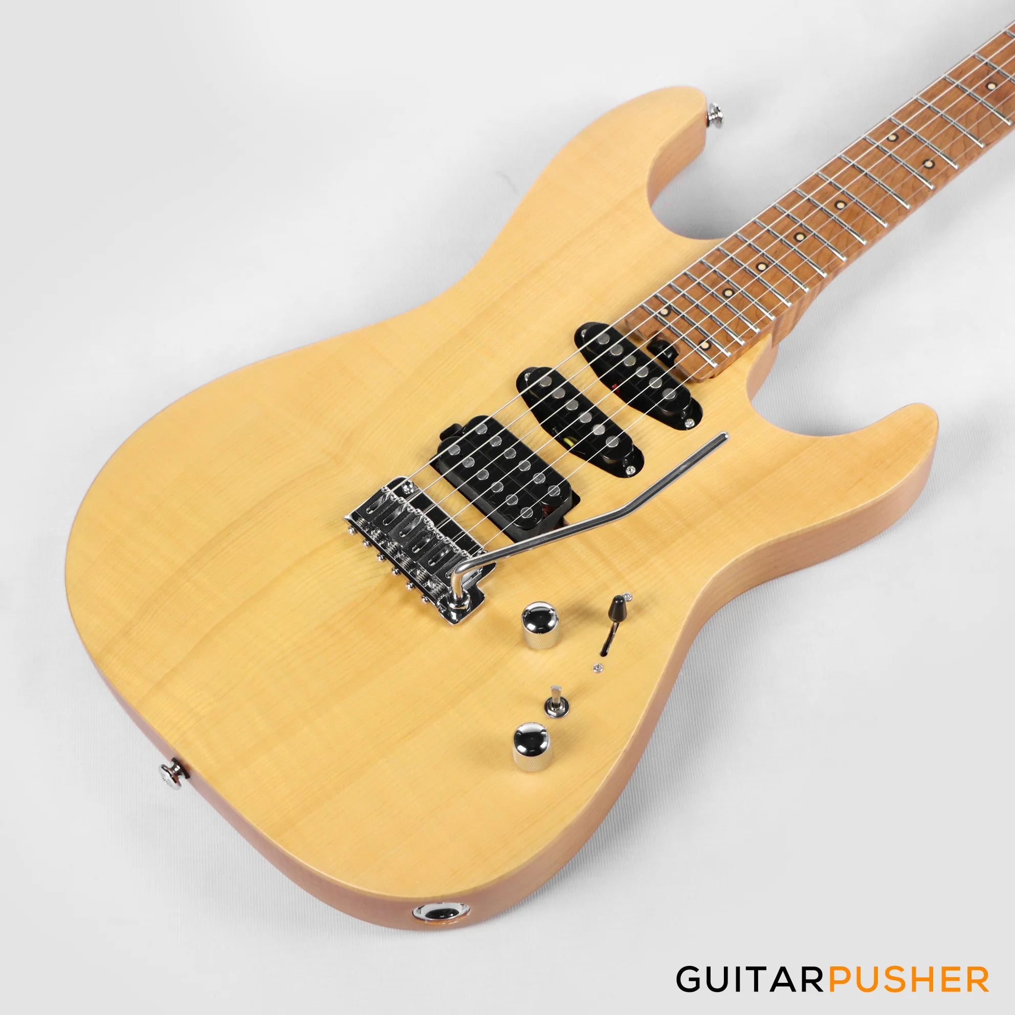 Soloking MS-1 Custom 24 HSS Flat Top FMN Elite with Roasted Flame Maple Neck - Natural Satin - Image 10