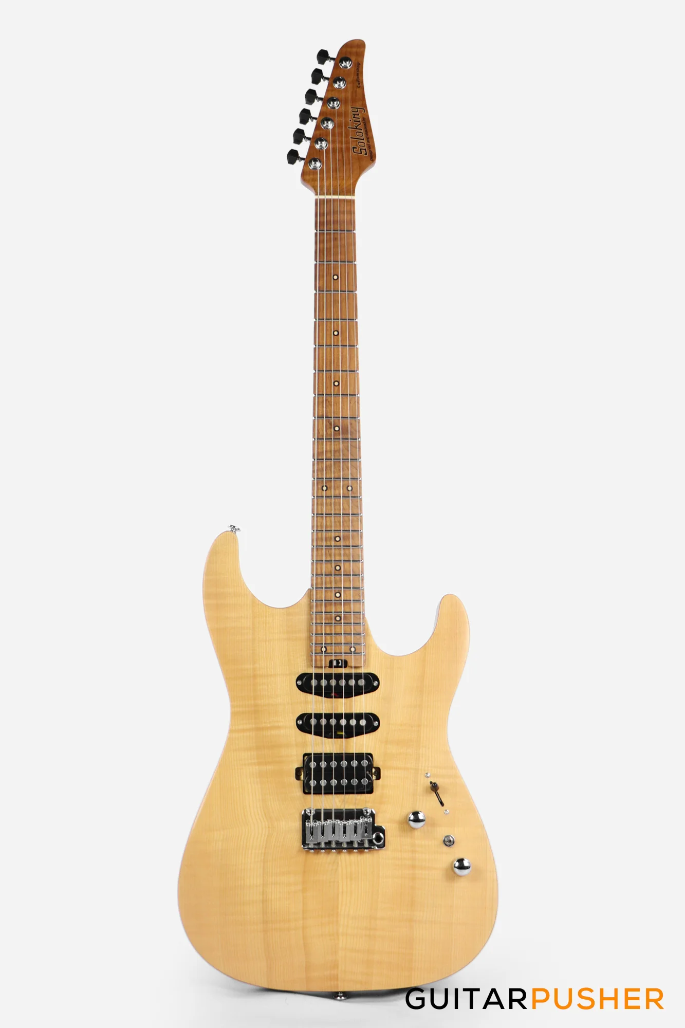 Soloking MS-1 Custom 24 HSS Flat Top FMN Elite with Roasted Flame Maple Neck - Natural Satin - Image 2