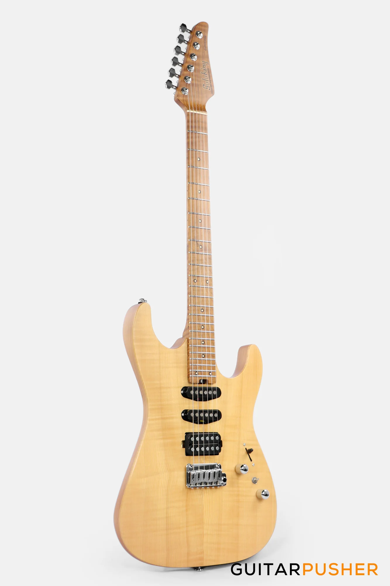 Soloking MS-1 Custom 24 HSS Flat Top FMN Elite with Roasted Flame Maple Neck - Natural Satin - Image 8