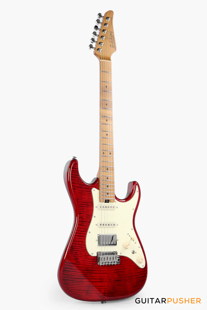 Soloking MS-11 Classic MKII 5A Flame Maple Top Roasted Maple Neck in Transparent Red Nafiri Special - Image 3
