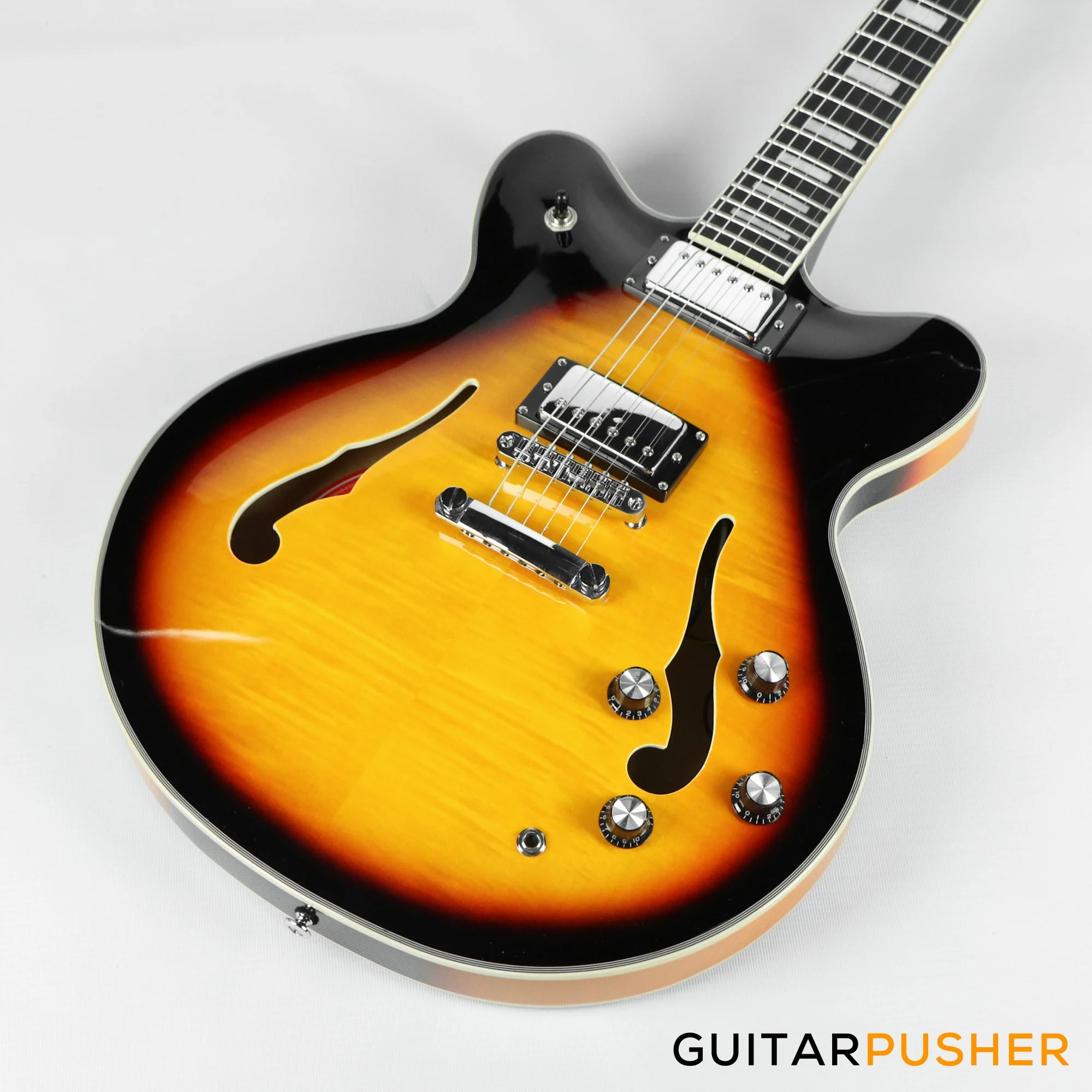 Tagima Blues 3500 Flamed Maple Top Semi-Hollow Electric Guitar - Vintage Sunburst - Image 4