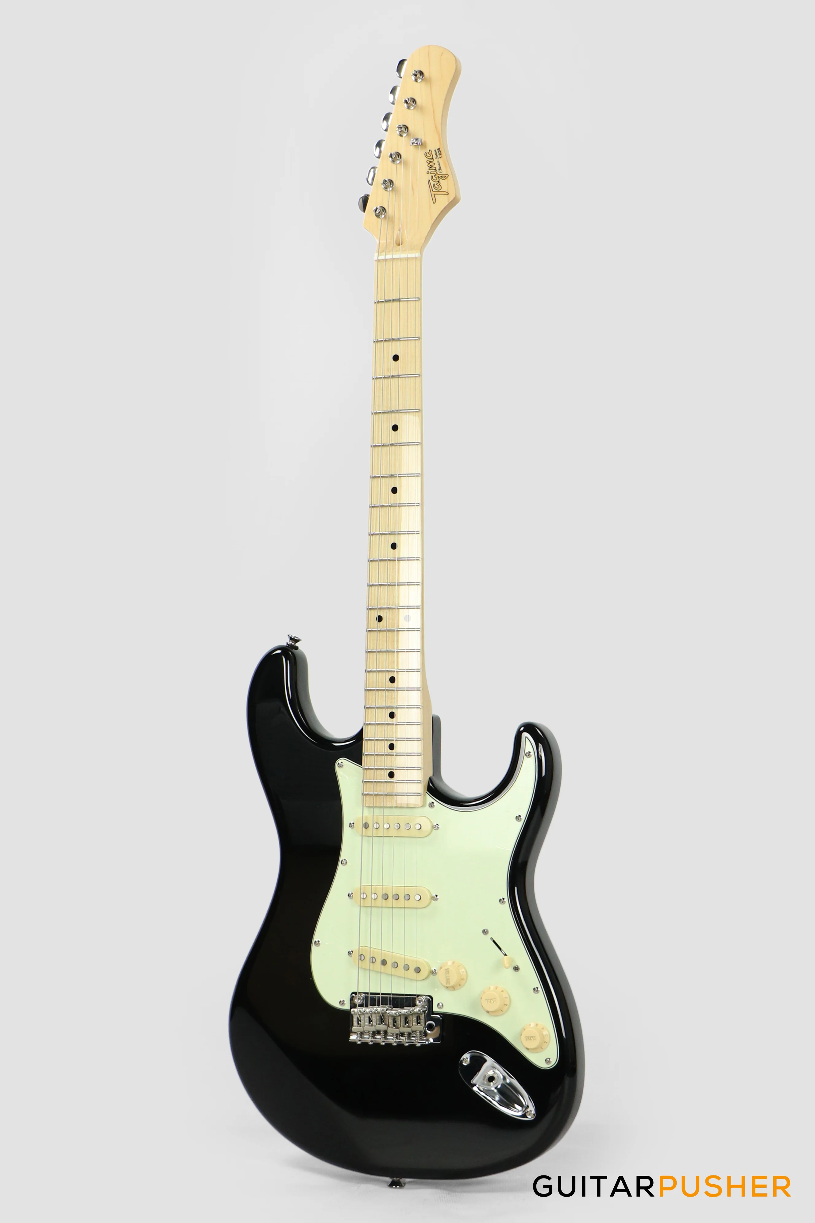 Tagima New T-635 Classic Series S Style Electric Guitar - Black (Maple Fingerboard/Mint Green Pickguard) - Image 4