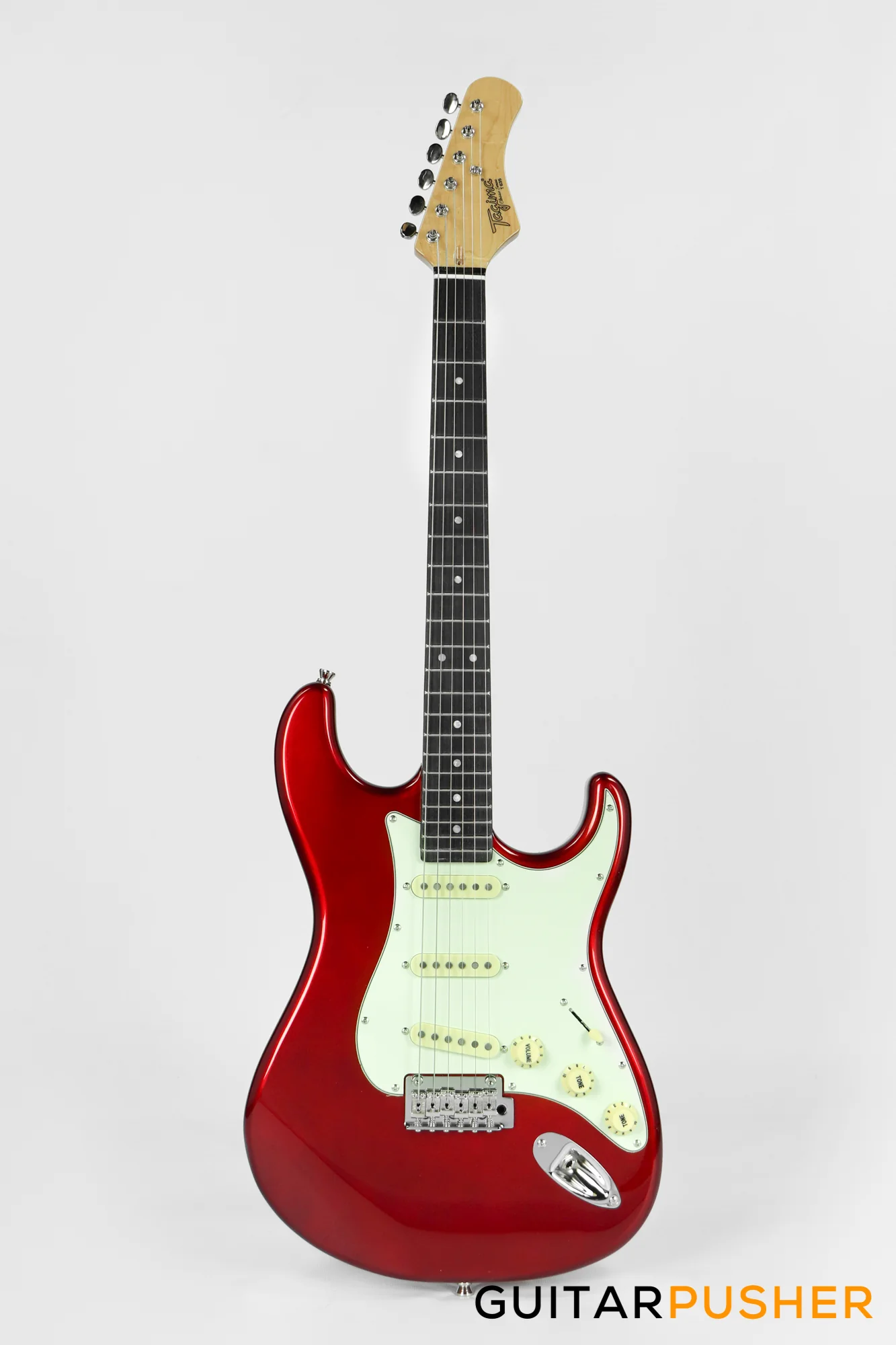Tagima New T-635 Classic Series S Style Electric Guitar - Metallic Red (Rosewood Fingerboard/Mint Green Pickguard) - Image 2