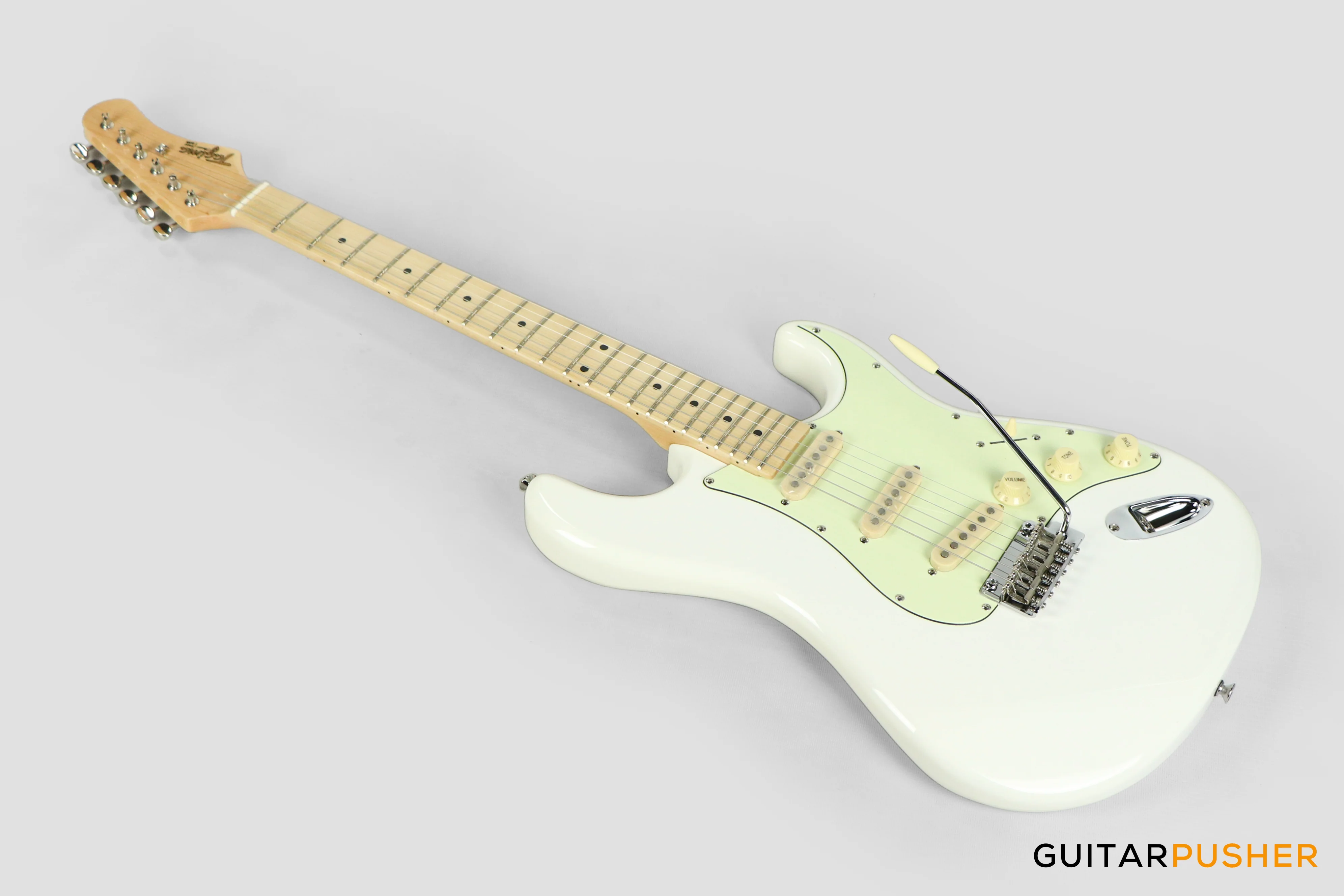 Tagima New T-635 Classic Series S Style Electric Guitar - Olympic White (Maple Fingerboard/Mint Green Pickguard) - Image 10