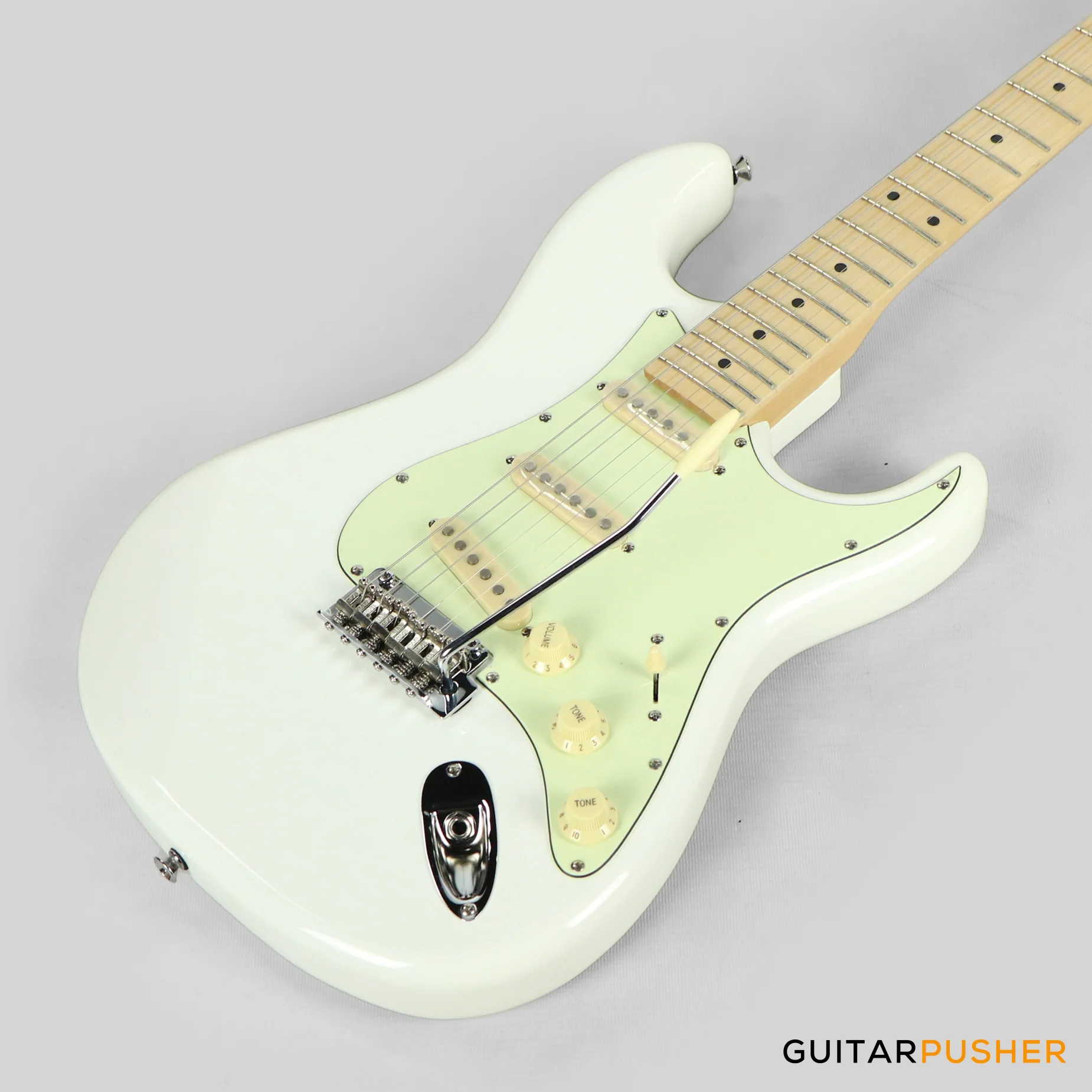 Tagima New T-635 Classic Series S Style Electric Guitar - Olympic White (Maple Fingerboard/Mint Green Pickguard) - Image 8