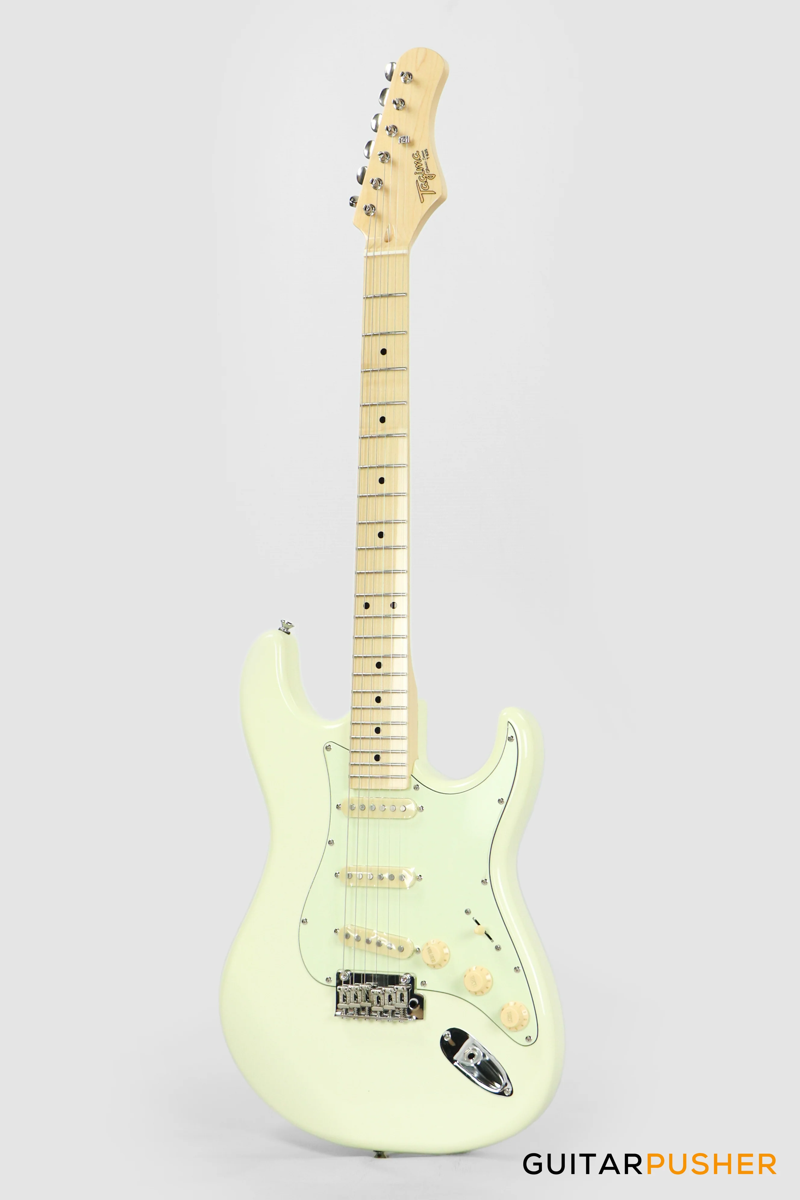 Tagima New T-635 Classic Series S Style Electric Guitar - Vintage White (Maple Fingerboard/Mint Green Pickguard) - Image 4