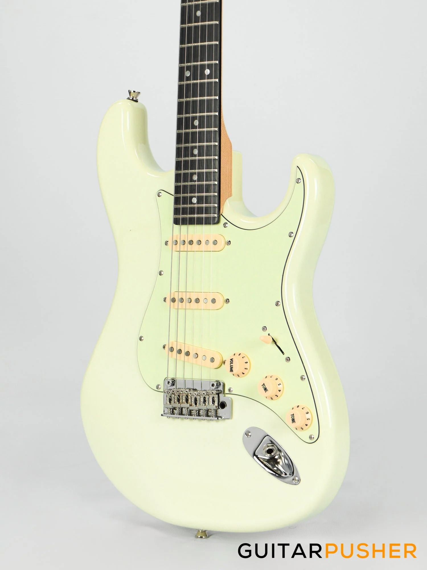 Tagima New T-635 Classic Series S Style Electric Guitar - Vintage White (Rosewood Fingerboard/Mint Green Pickguard) - Image 3