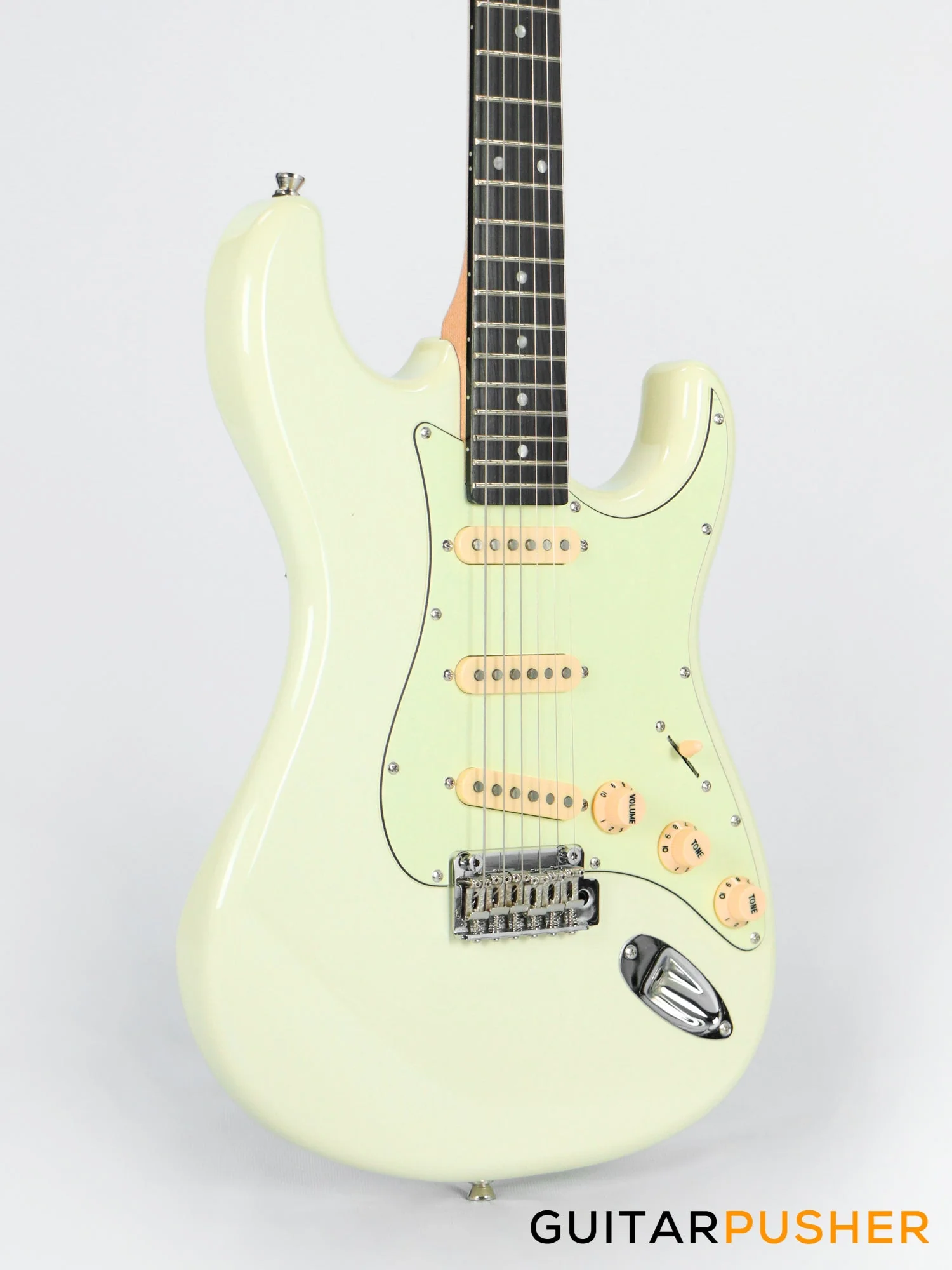 Tagima New T-635 Classic Series S Style Electric Guitar - Vintage White (Rosewood Fingerboard/Mint Green Pickguard) - Image 4